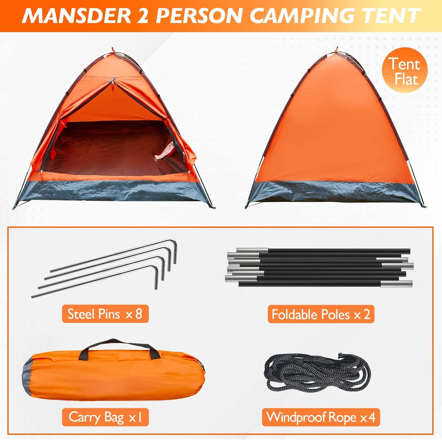 2 Person Camping Dome Tent,Waterproof Lightweight Portable Tents for Outdoor Camping Hiking Travel