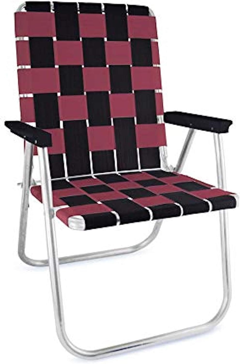 Folding Aluminum Outdoor Patio Lawn Chair | Heavy-Duty Webbed Chairs for Camping, Sports, Beach, Yard & Tailgating | Lightweight Portable | Classic - Black/Burgundy