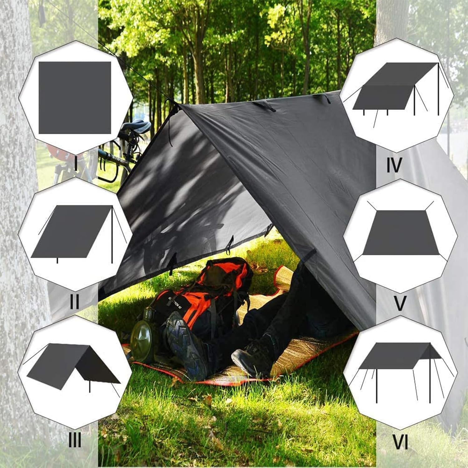 Tent Tarp, Picnic Mat Camping Tarp Tent Hammock Tarp, Pu Waterproof Camping Tarp Tent Rain Fly Picnic Mat Survival Shelter Sunshade