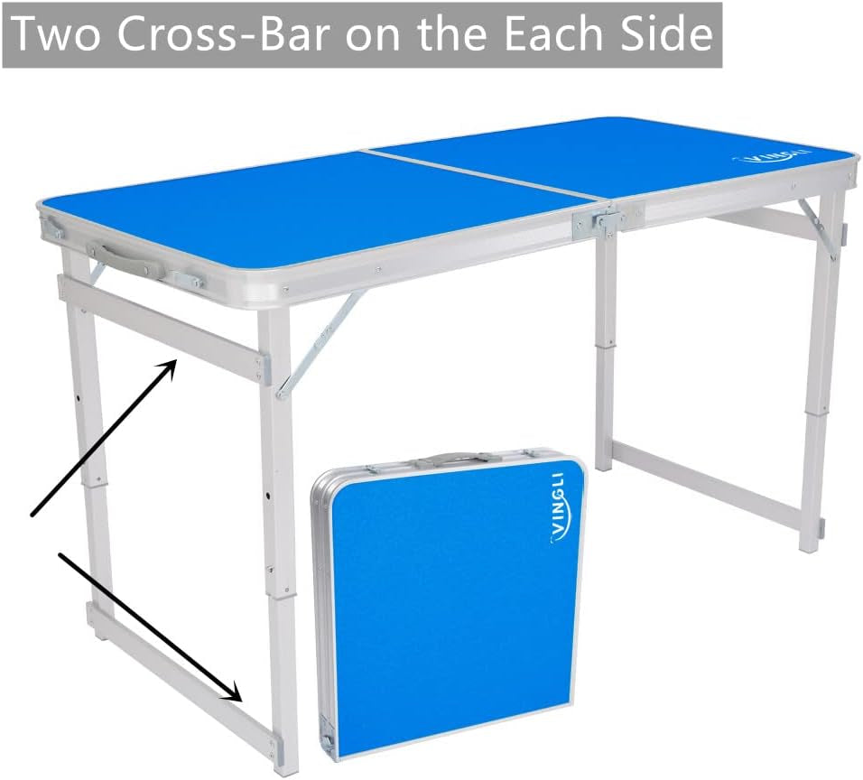 4FT Folding Table with Carrying Handle Suitcase Table Height Adjustable Pop up Collapsible Lightweight Portable for Indoor Outdoor Picnic, Tailgating Camping, Hiking, Fishing, BBQ …
