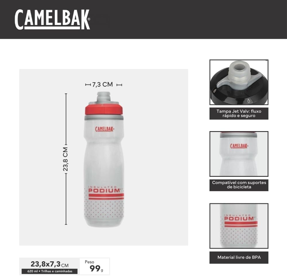 Podium Chill Bike Insulated Squeeze Water Bottle Fiery Red/White, 21Oz