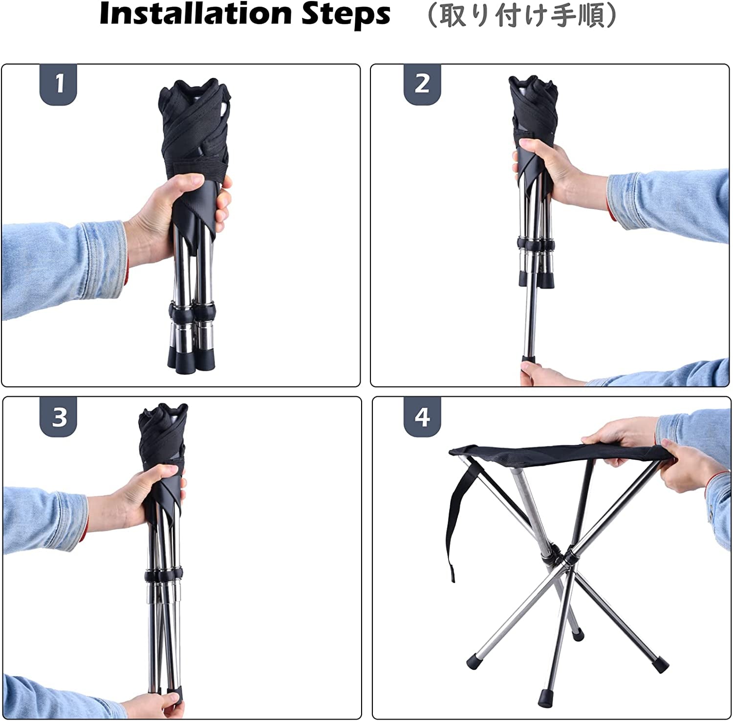 Compact Camping Stool Folding Tripod Chair Lightweight Portable Camp Stool Mini Foldable Chair (Blue - L)