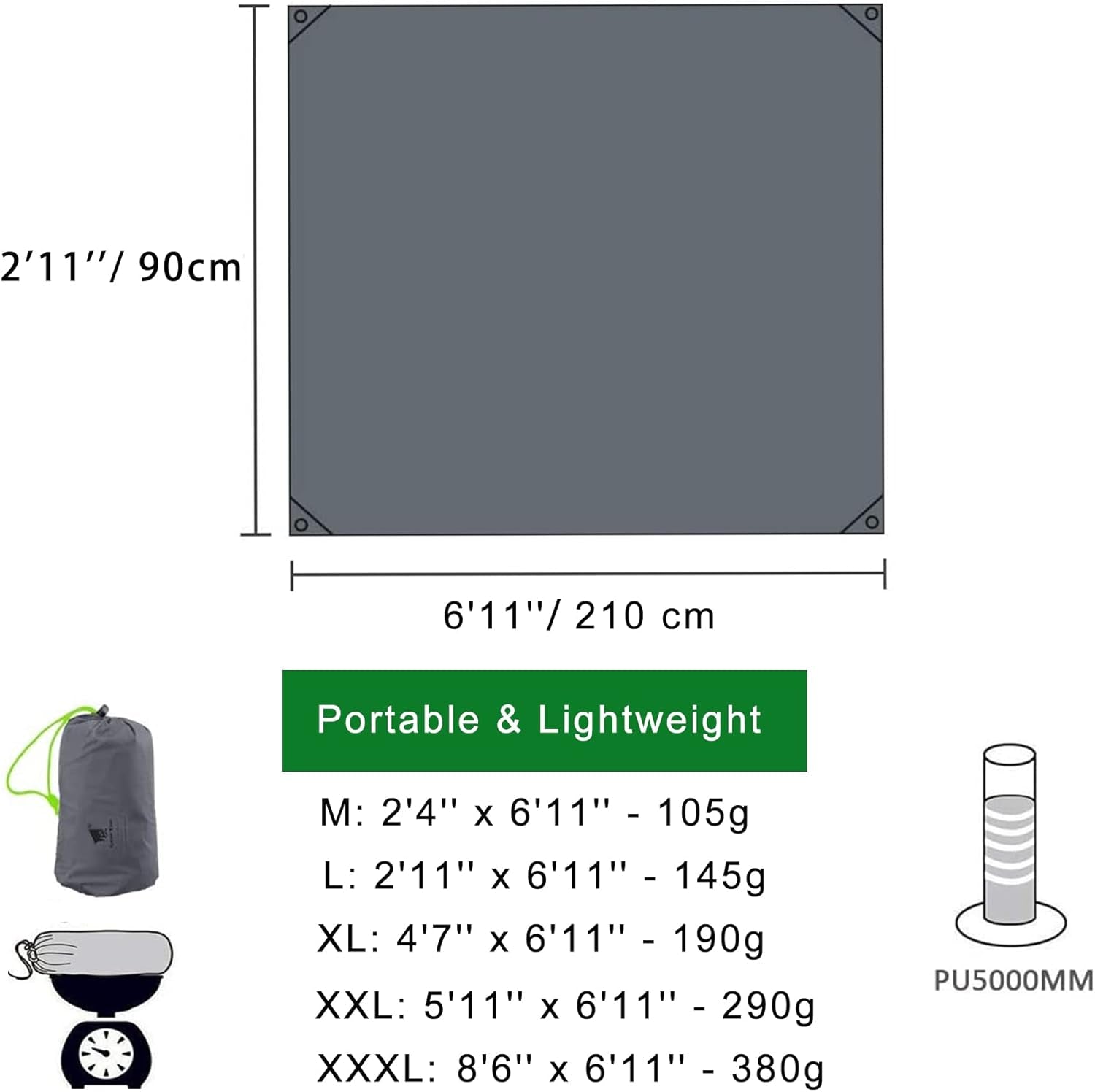 Portable Waterproof Tent Footprints Lightweight Camping Tent Ground Sheet Mat Sunshade Shelter for Outdoor Backpacking Hiking Picnic Travel