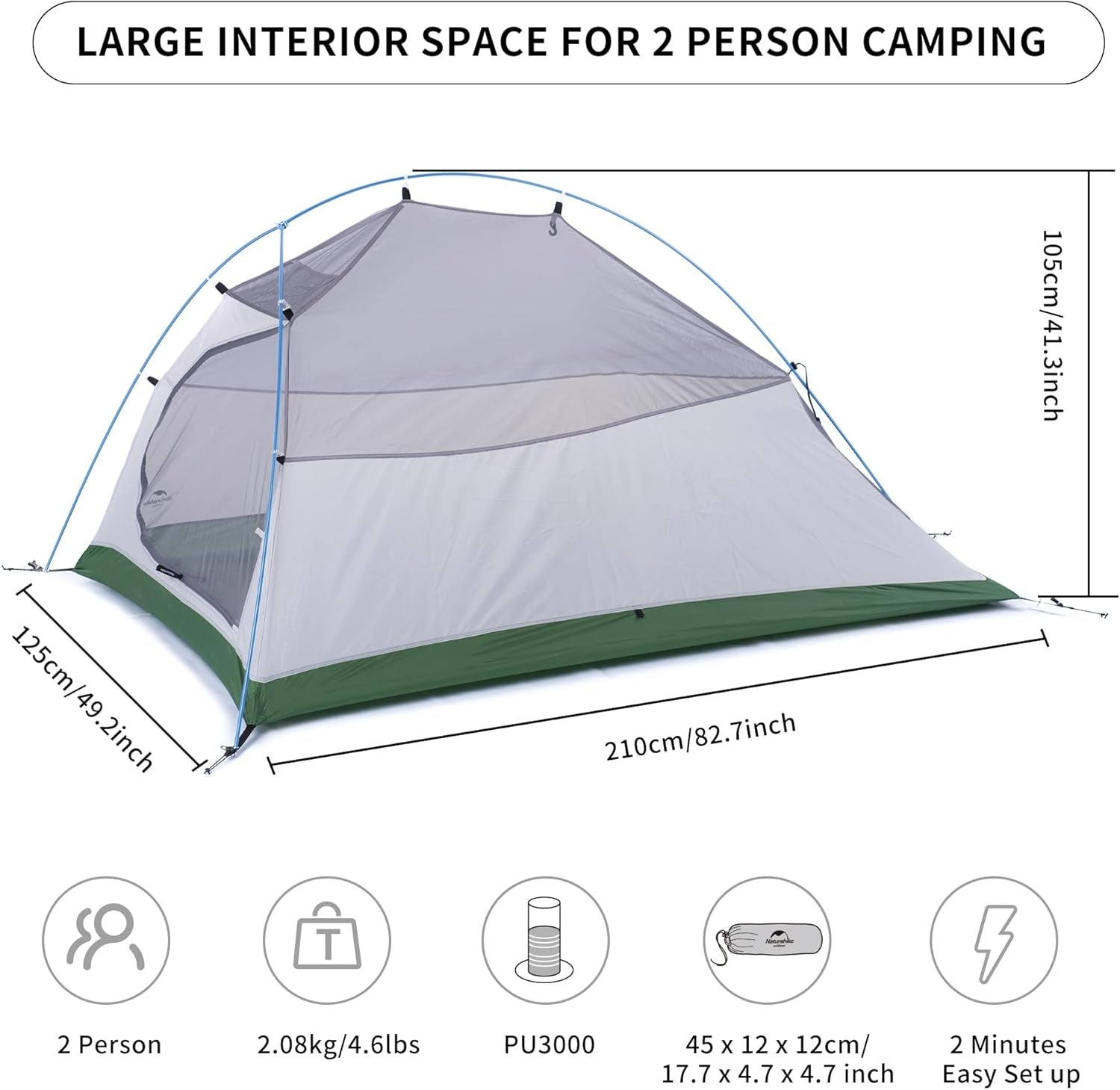 Cloud-Up 2 Person Tent Lightweight Backpacking Tent with Footprint - Free Standing Ultralight Camping Hiking Backpack Tents Two Person Tent