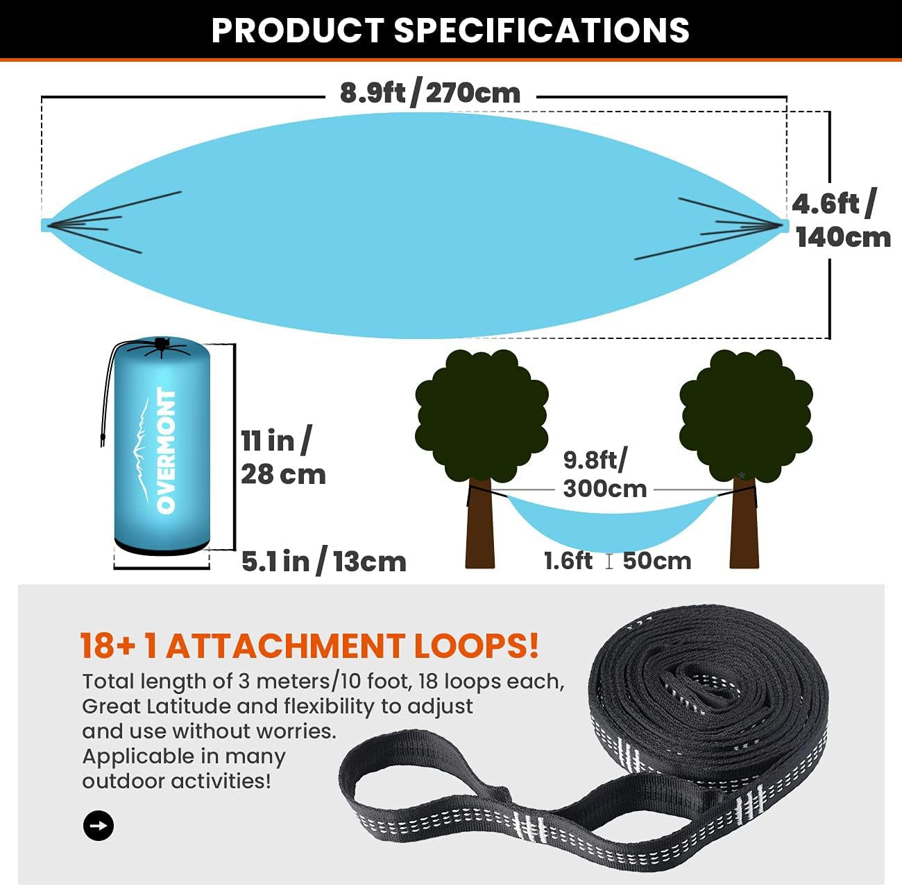 Double Layers Outdoor Hammock with Tree Straps German TUV Certificated Portable Camping Hammock for Two Lightweight for Backpacking Hiking Sports Travel Max Load of 880Lbs Cyan and Grey