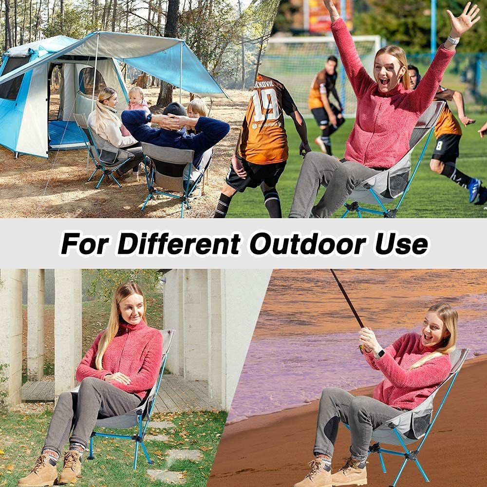 Camping Chair Foldable, Ultralight Portable Outdoor Camp Chair with High Back and Side Pockets, Comapct Portable Chair, Lawn Chair