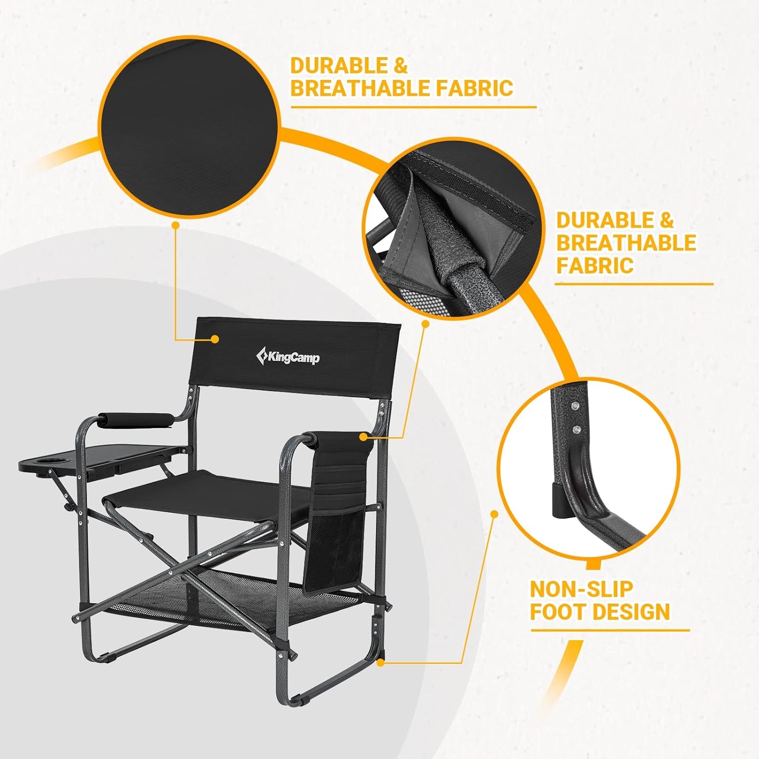 Directors Chair with Side Table, Portable Folding Camping Chairs 300Lbs Heavy Duty Seat with Pocket, Breathable Mesh Back & Compact Design for Camping Hiking Backpacking Fishing