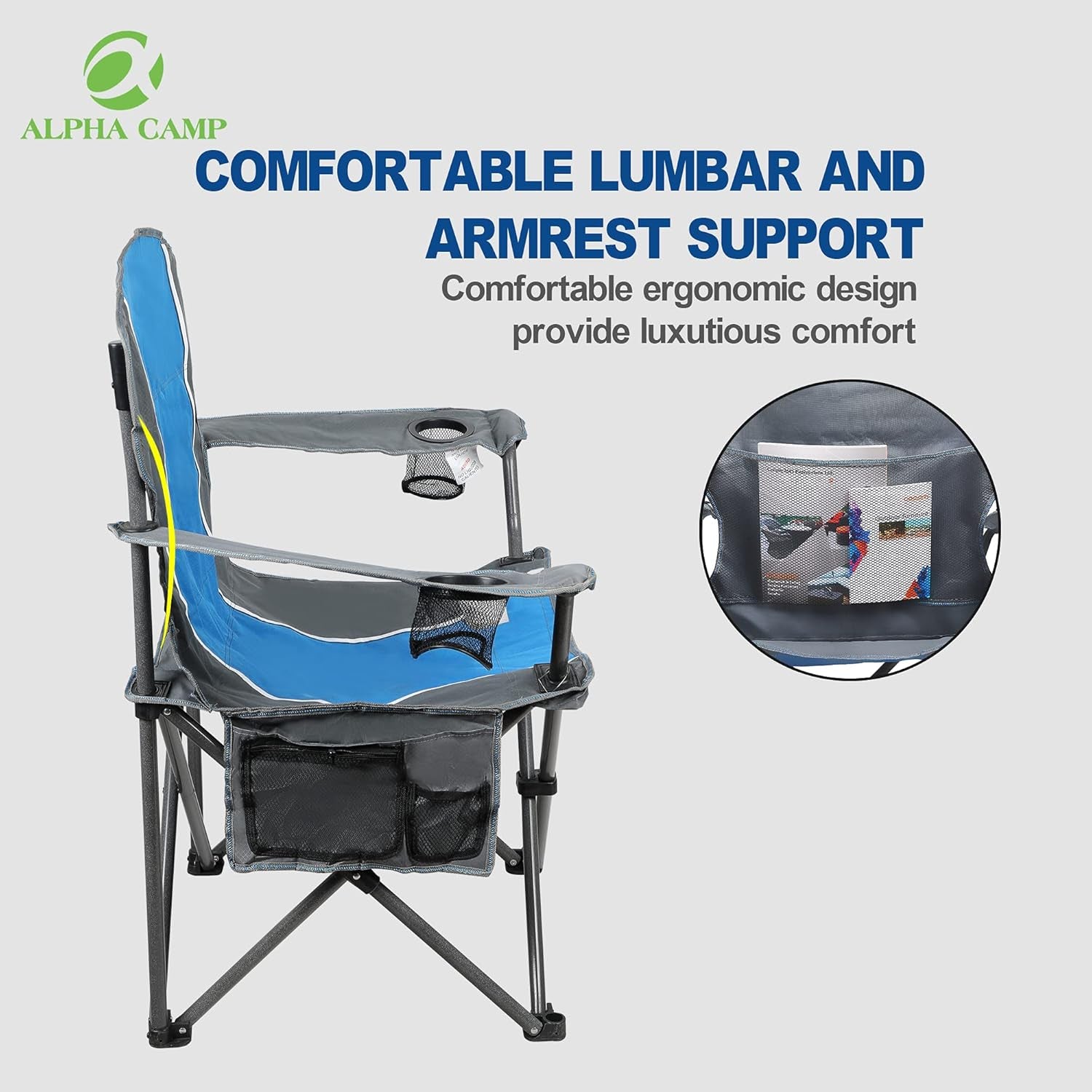 Oversized Outdoors Folding Camping Chair Heavy Duty Padded Arm Chair with Cup Holder and Storage Bag, 350 LBS Weight Capacity
