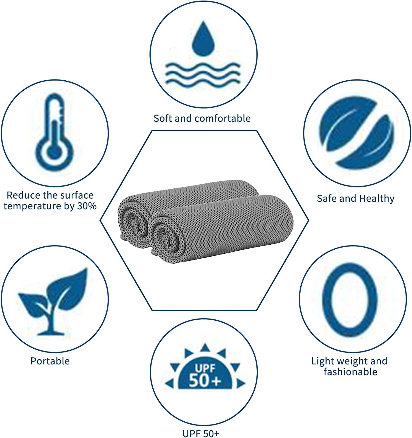 Puretowel Cooling Towels for Neck and Face, 6 Packs Neck Large Cooling Towel for Hot Weather, Soft Breathable Microfiber Towel for Gym, Workout, Camping, Yoga, Sport, Fitness, Golf Towel (44"X 15")