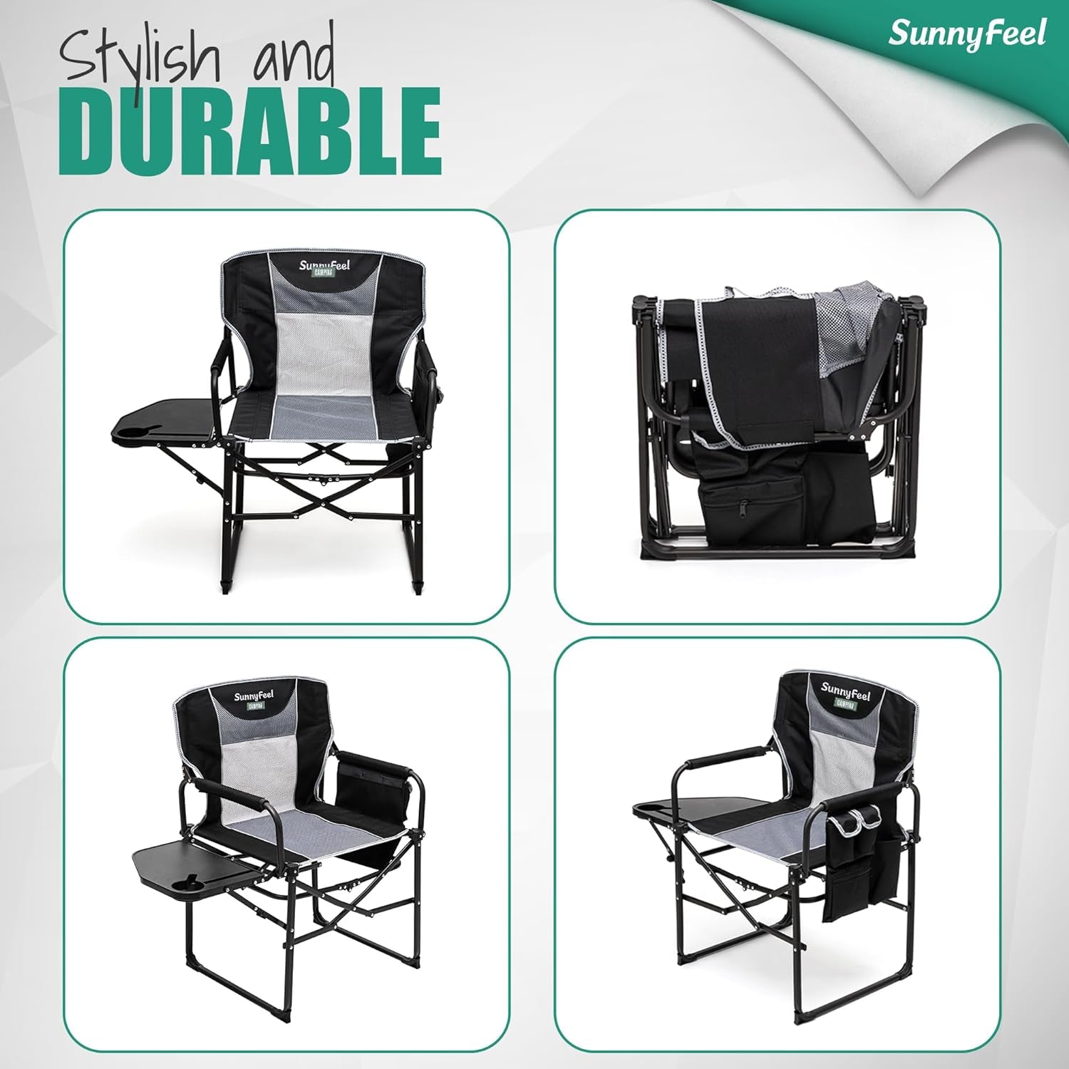 Camping Directors Chair, Heavy Duty,Oversized Portable Folding Chair with Side Table, Pocket for Beach, Fishing,Trip,Picnic,Lawn,Concert Outdoor Foldable Camp Chairs