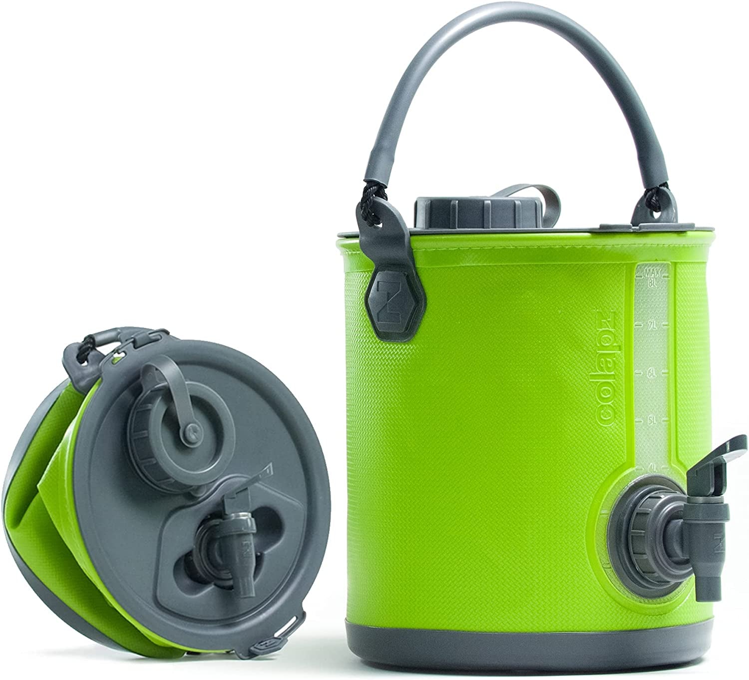 2-In-1 Collapsible Camping Water Container with Spigot - 2 Gallon Portable Bucket & Camping Water Jug with Spout - Sports Water Jug - RV Bucket - Water Jug Dispenser