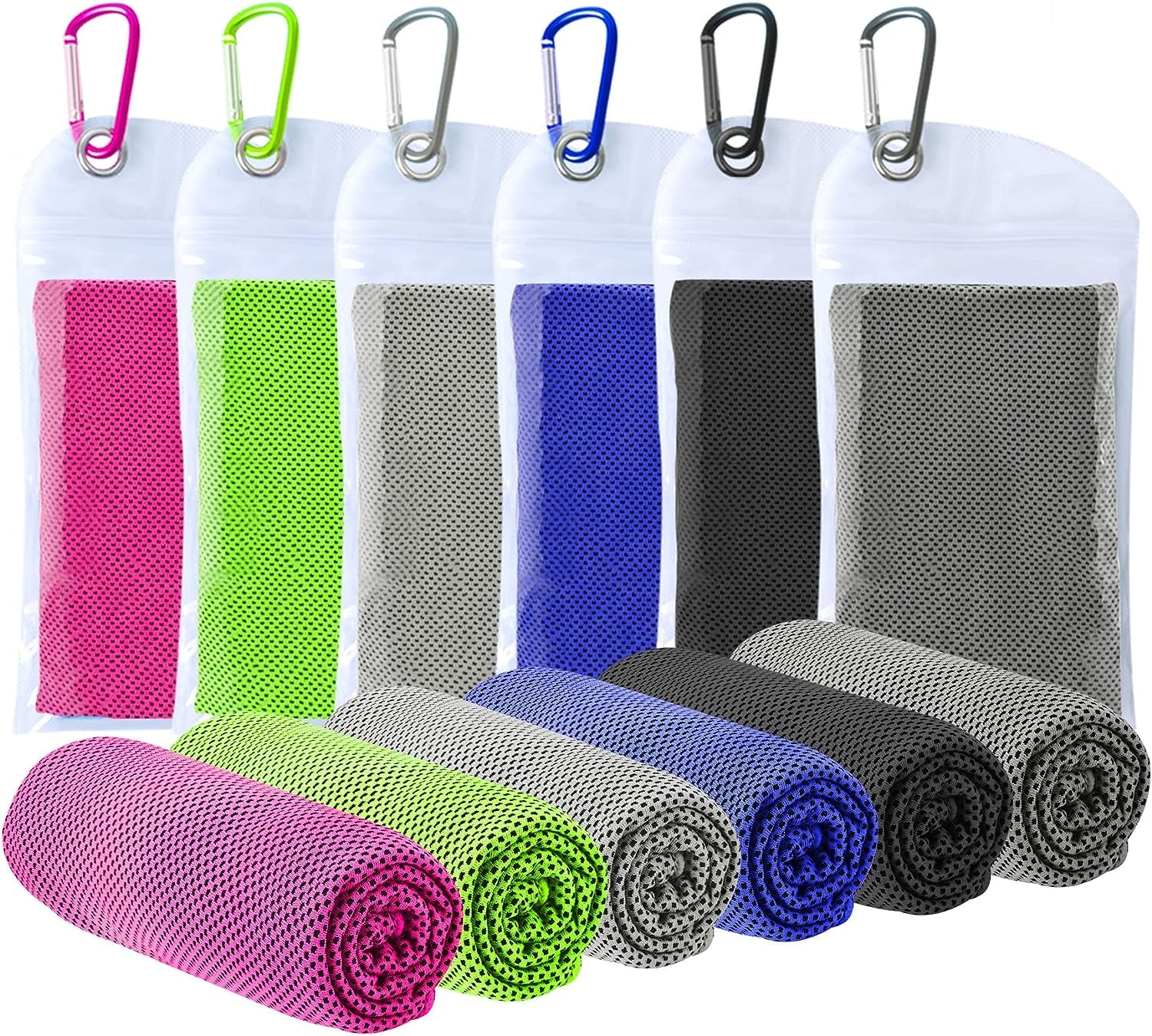 Puretowel Cooling Towels for Neck and Face, 6 Packs Neck Large Cooling Towel for Hot Weather, Soft Breathable Microfiber Towel for Gym, Workout, Camping, Yoga, Sport, Fitness, Golf Towel (44"X 15")