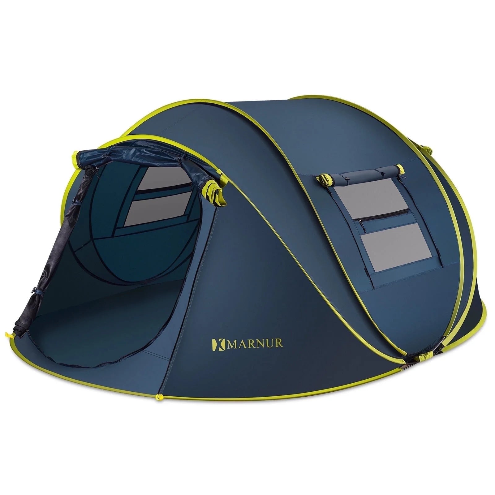 Instant Tent 4-Person Camp Tent, Auto Setup Pop up Tent, Waterproof, Huge Door & Windows, Dark Blue