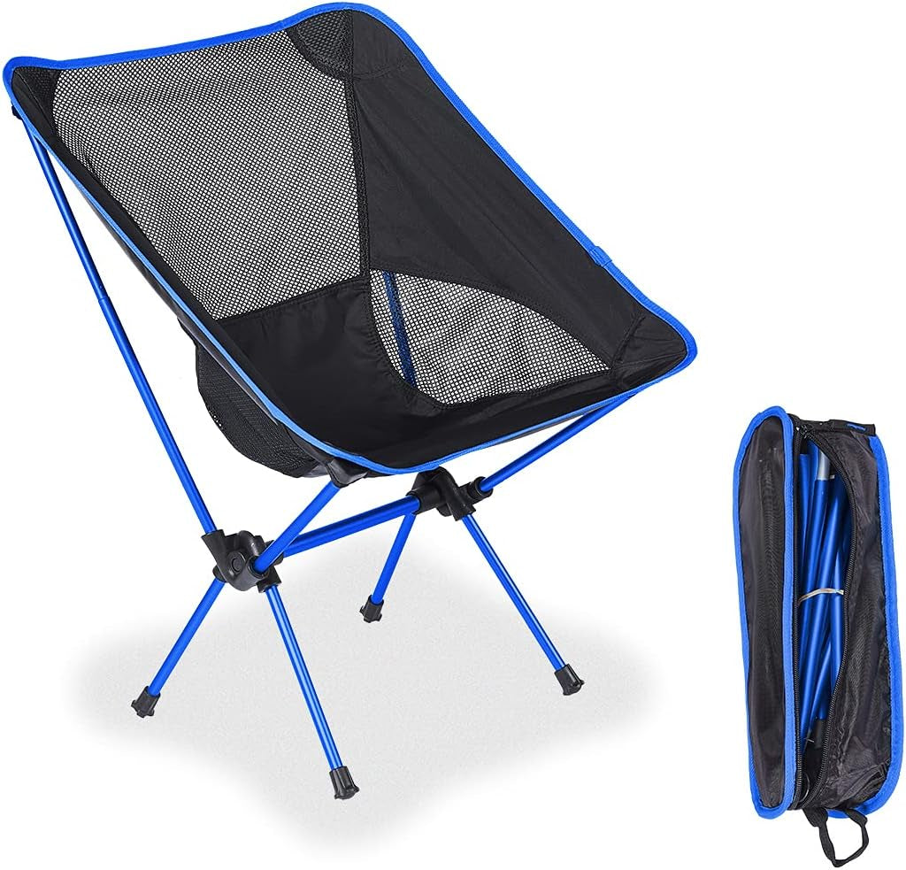 Portable Folding Camping Chair, Lightweight and Compact Outdoor Chair, Suitable for Outdoor Activities, Hiking, Camping, Picnic Camping Chair with Portable Storage Bag (Blue)