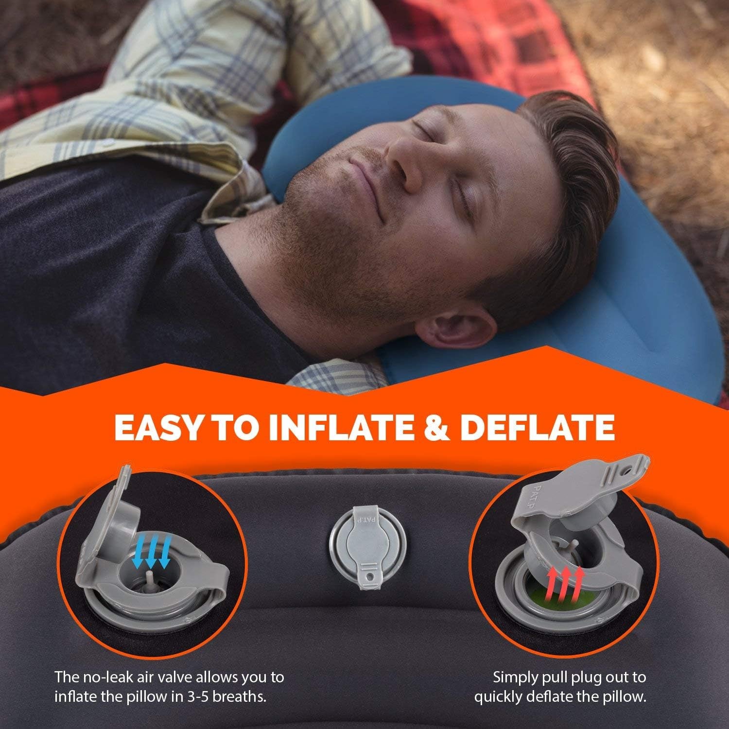 Compressible Inflatable Camping Pillow - Backpacking & Beach Use, Multiple Colors, Ergonomic Neck & Lumbar Support