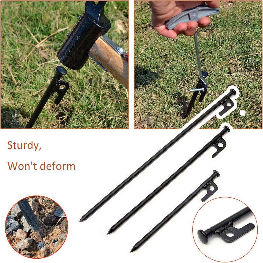 17 PCS Tent Nail Set,Outdoor Tent Stakes Kit,Tent Peg,Rope,Storage Bag,Wind Rope Buckle,Steel System,Suitable for Outdoor Tent Construction,Travel Essential Tent Accessories(20),Black