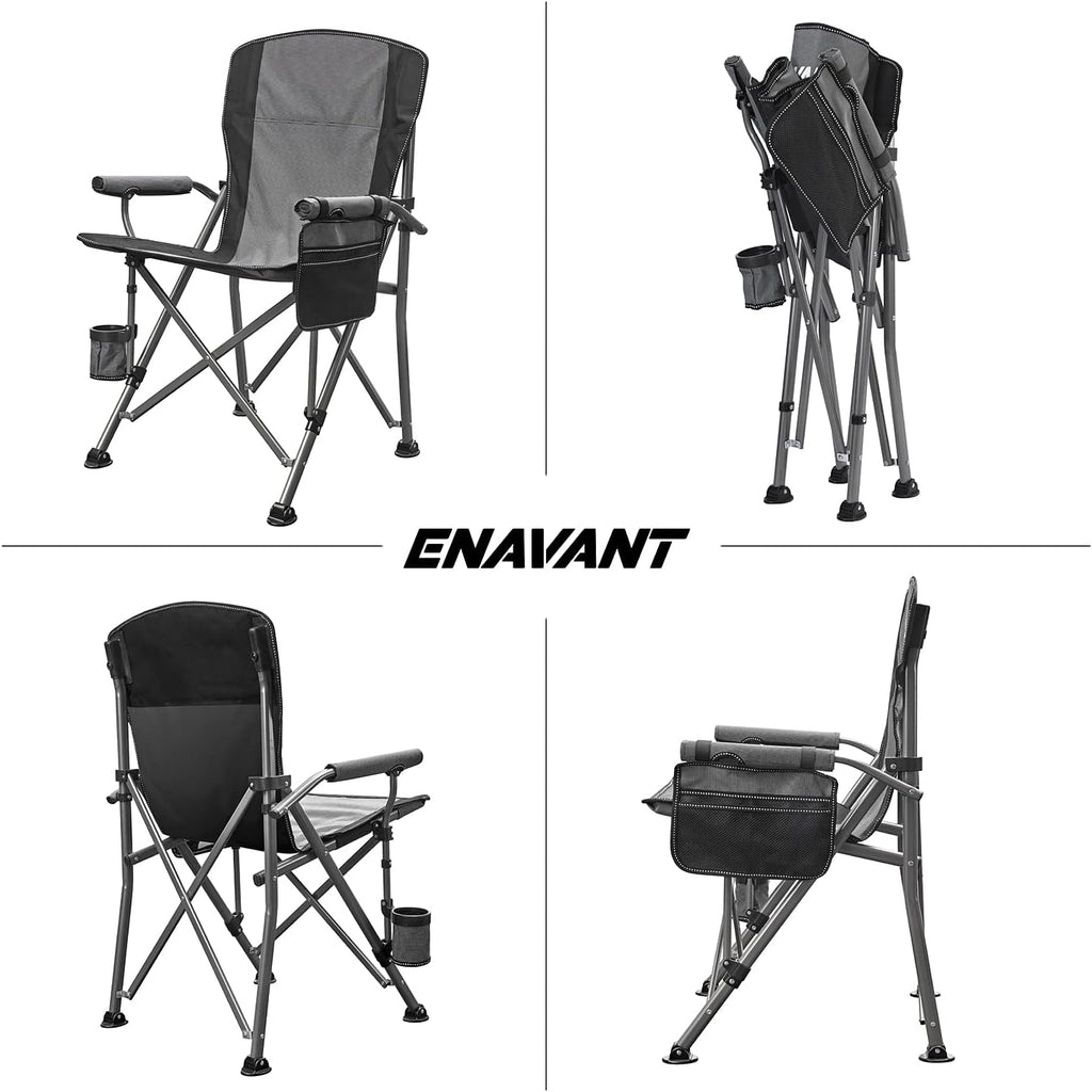 Portable Camping Folding Chair with Carrying Bag, Cup Holder Included, Holds up to 450 Lbs (Grey/Black) (Grey-2)