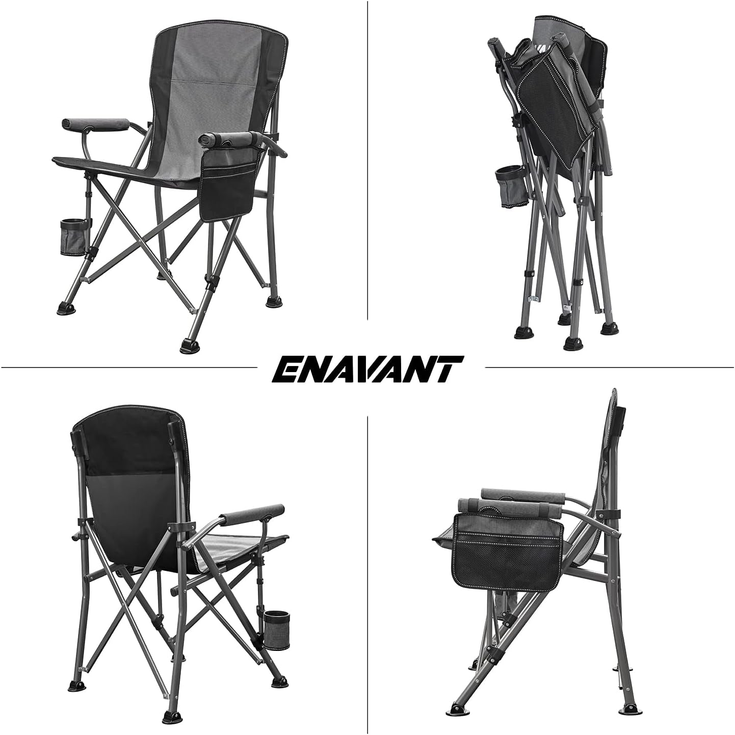 Portable Camping Folding Chair with Carrying Bag, Cup Holder Included, Holds up to 450 Lbs (Grey/Black) (Grey-2)