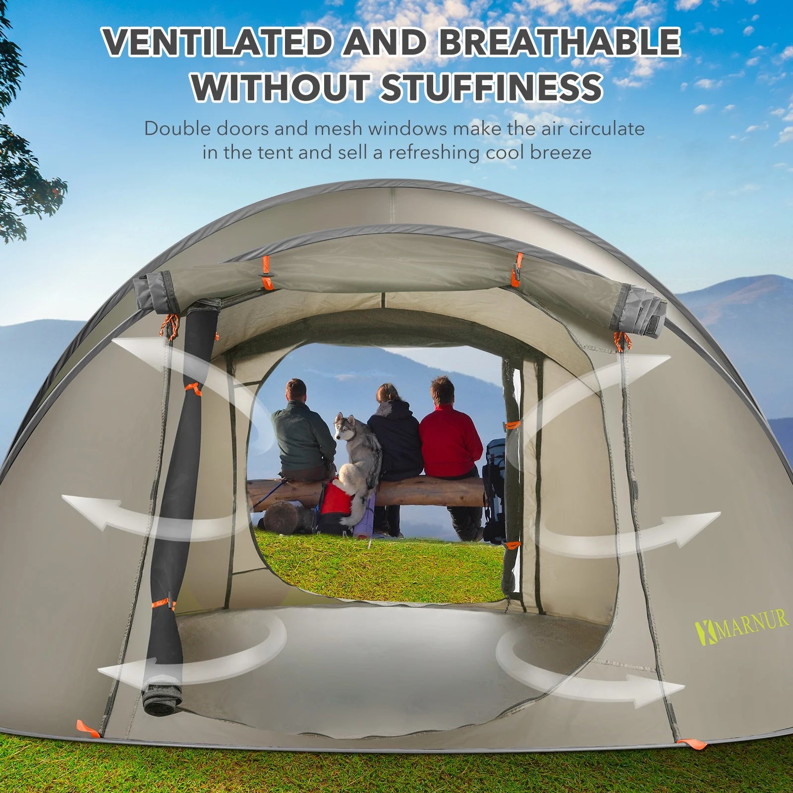 Instant Tent 4-Person Camp Tent, Auto Setup Pop up Tent, Waterproof, Huge Door & Windows, Green