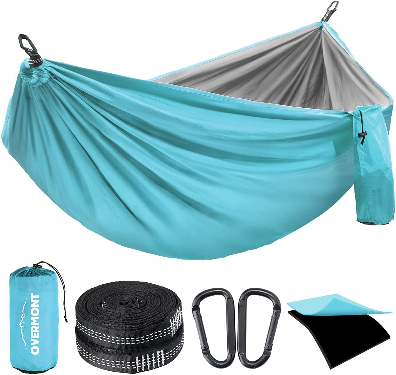 Double Layers Outdoor Hammock with Tree Straps German TUV Certificated Portable Camping Hammock for Two Lightweight for Backpacking Hiking Sports Travel Max Load of 880Lbs Cyan and Grey