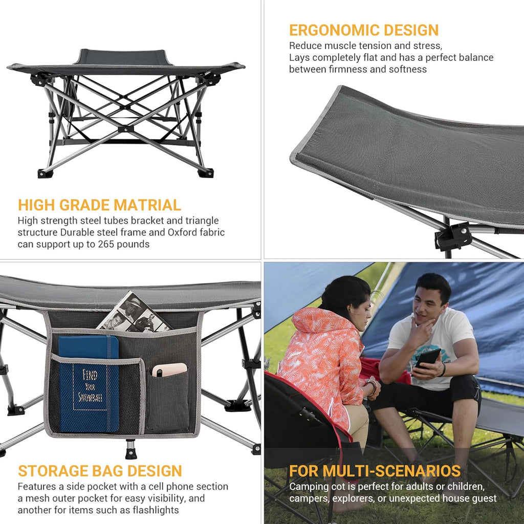 Folding Camping Cot for Adults,Portable Sturdy Sleeping Cot with Carry Bag Outdoor Lightweight Camping Bed Support 264 Lbs,Large Outdoor Foldable Travel Cots for Camping Beach Home Nap