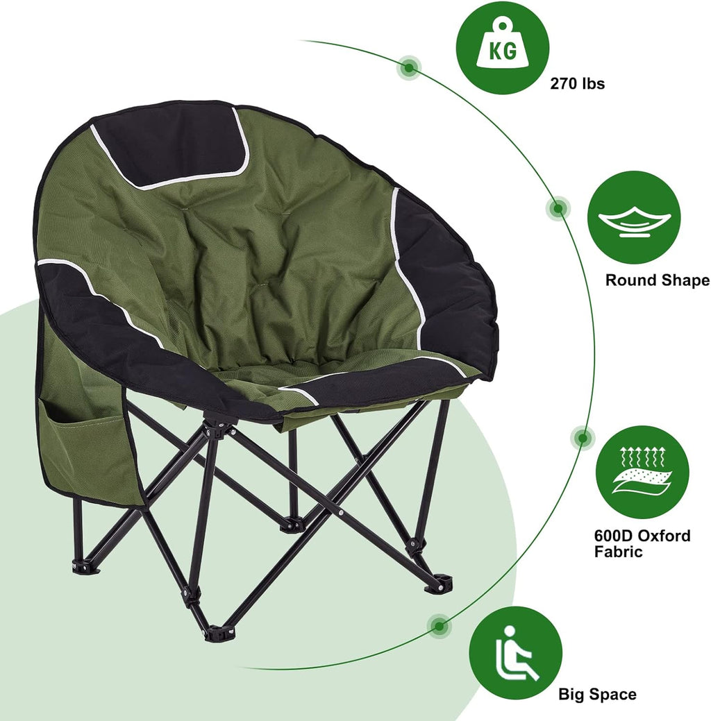 Oversized Moon Chairs Camping Chair round Chair Folding Portable Outdoor Chair with Storage Bag, Green