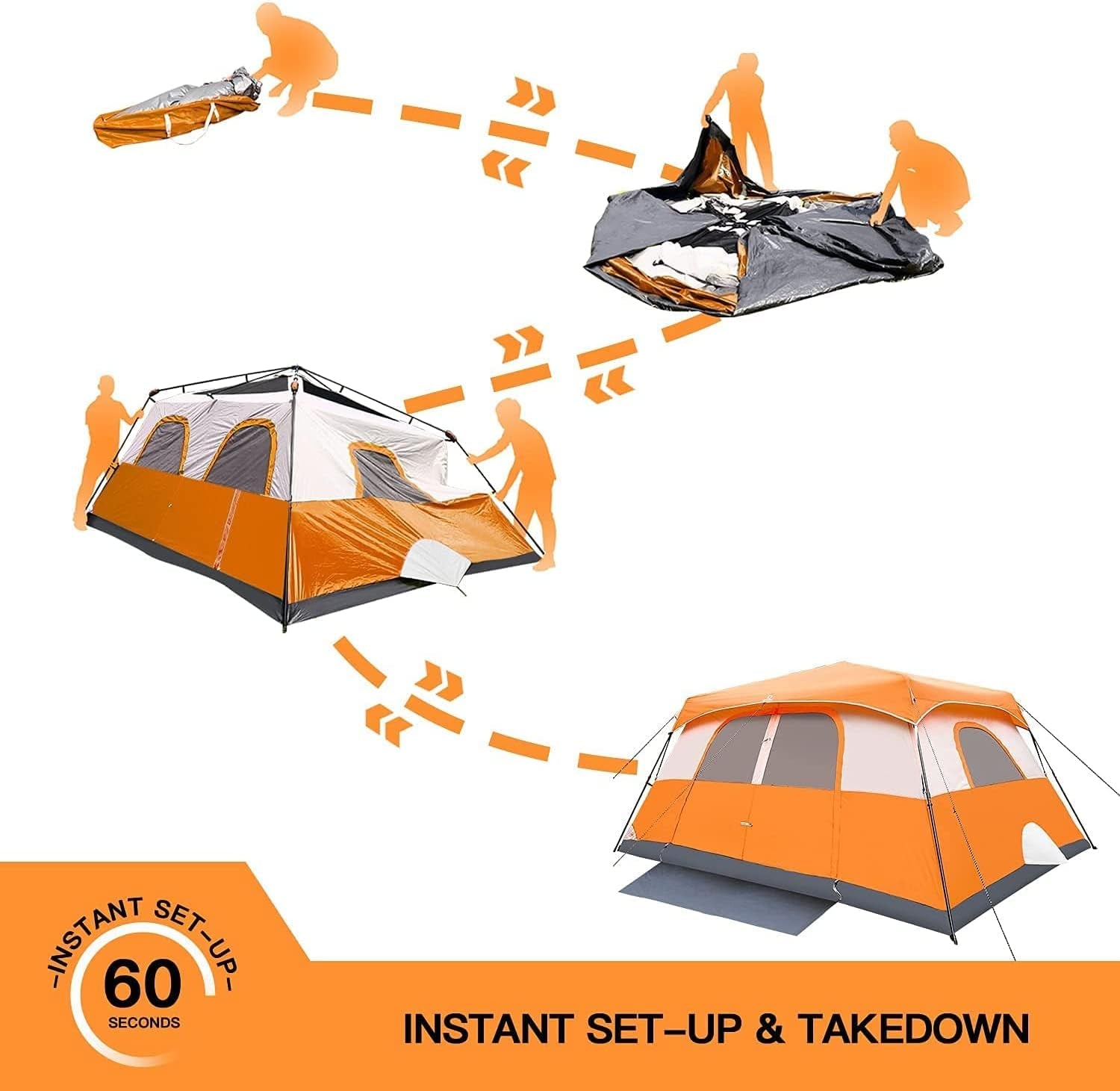 Tent, 10 Person 60 Sec Setup Family Camping Tent, Waterproof & Windproof Tent with Top Rainfly, Instant Cabin Tent, Upgraded Ventilation System (Orange)