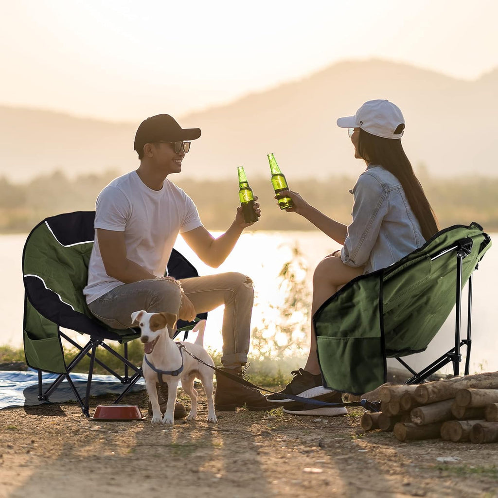 Oversized Moon Chairs Camping Chair round Chair Folding Portable Outdoor Chair with Storage Bag, Green