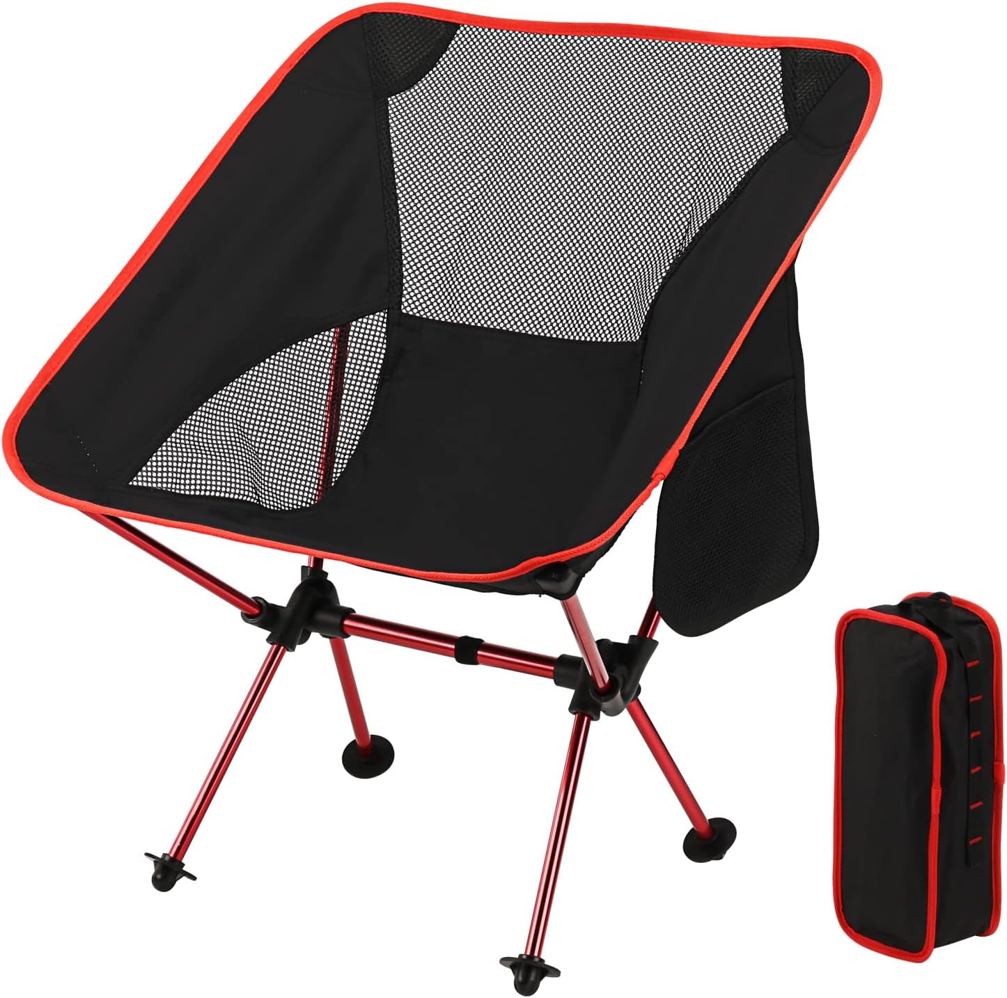 Ultralight Camping Chair, Outdoor Compact Folding Chairs, Camp Chair Supports 220 Lbs with Side Pockets, Quick Setup Backpacking Chairs for Camping, BBQ, Beach, Travel, Picnic (Red)