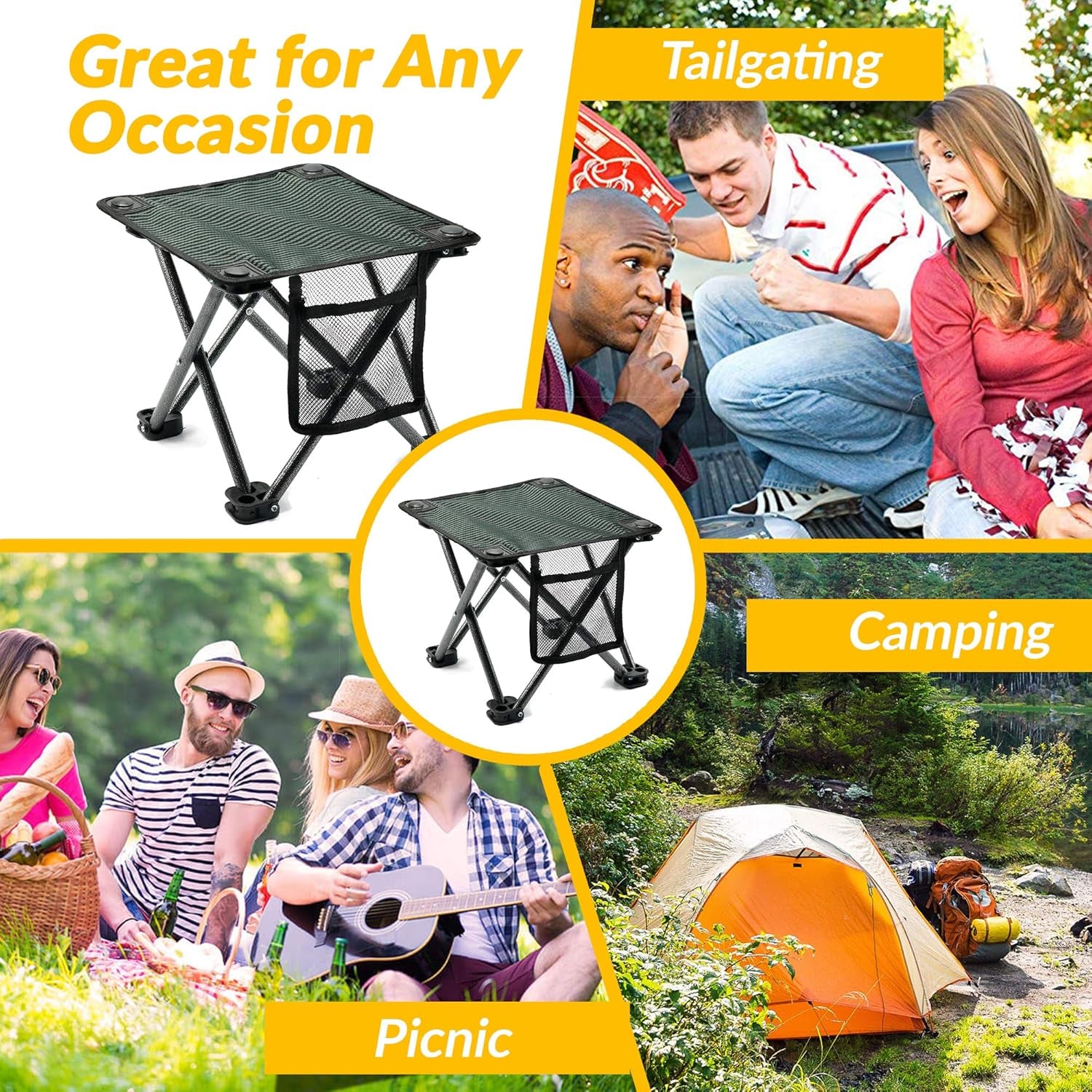 Camping Stool - Outdoor Travel Folding Small Chair - Portable Stool for Camping, Fishing, Hiking, Gardening, & Beach - Heavy Duty, Lightweight Easy to Carry Camping Seat with Carry Bag