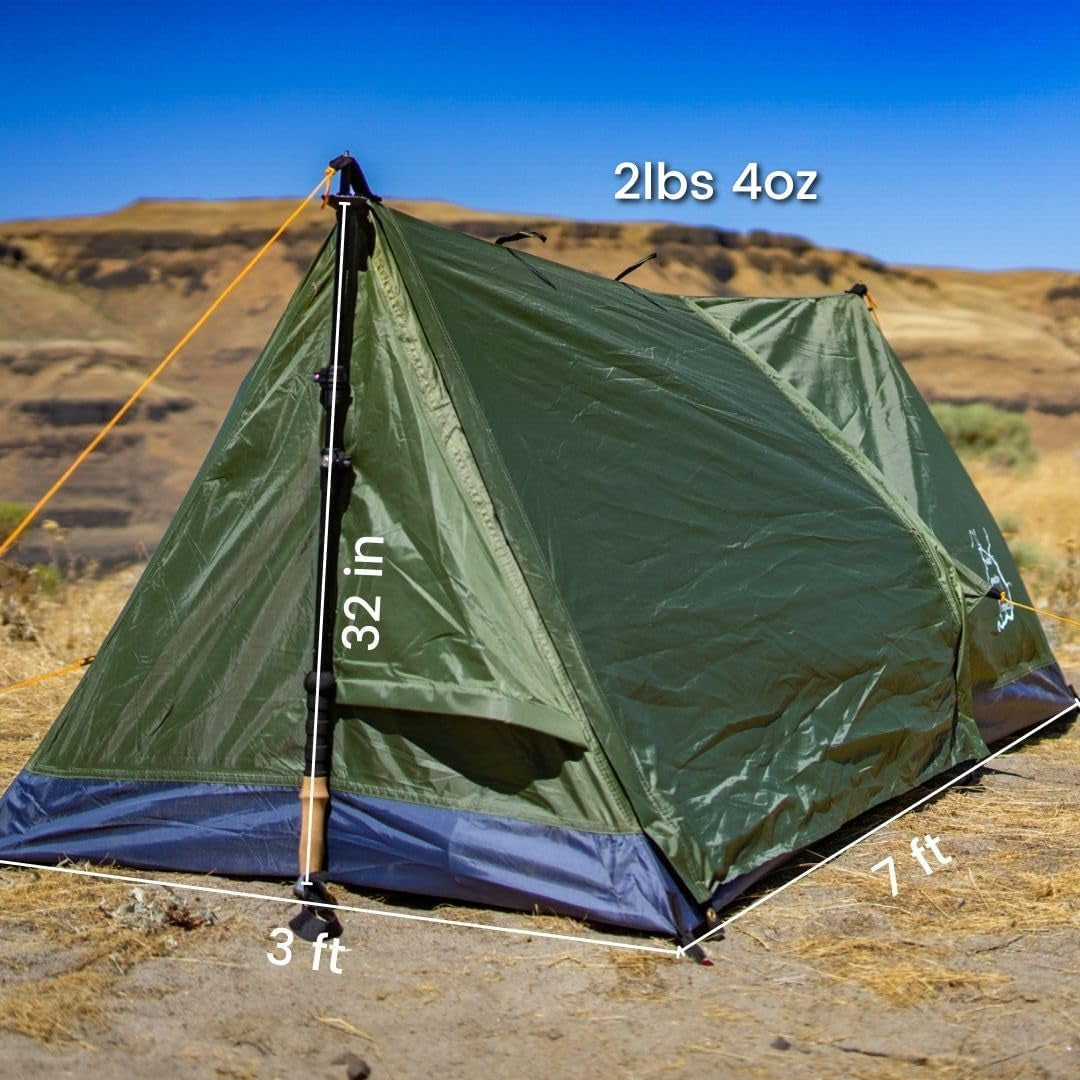 Trekker Tent 1A with Carbon Trekking Poles Trekking Pole Tent Lightweight 1 Person Backpacking Tent for Hiking Waterproof 3-Season Ultralight Tent for Camping Hiking Hunting Bikepacking RCP