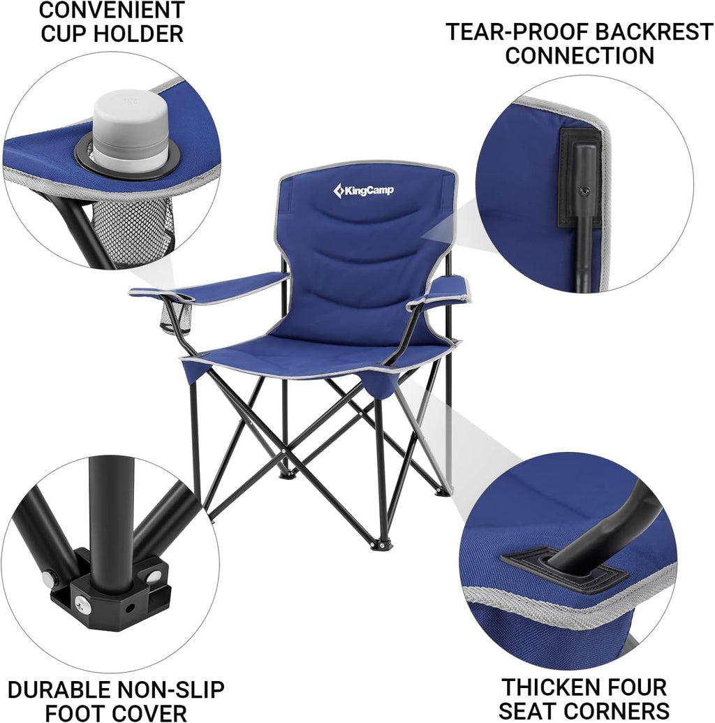 Oversized Folding Adults Large Padded Camp Chair with Side Pocket, Blue-Deep