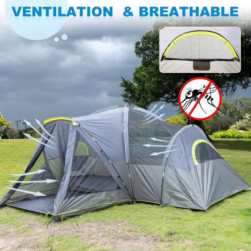 Camping Cabin Tent for 10 People Family Tents, Rainproof, and Durable Construction