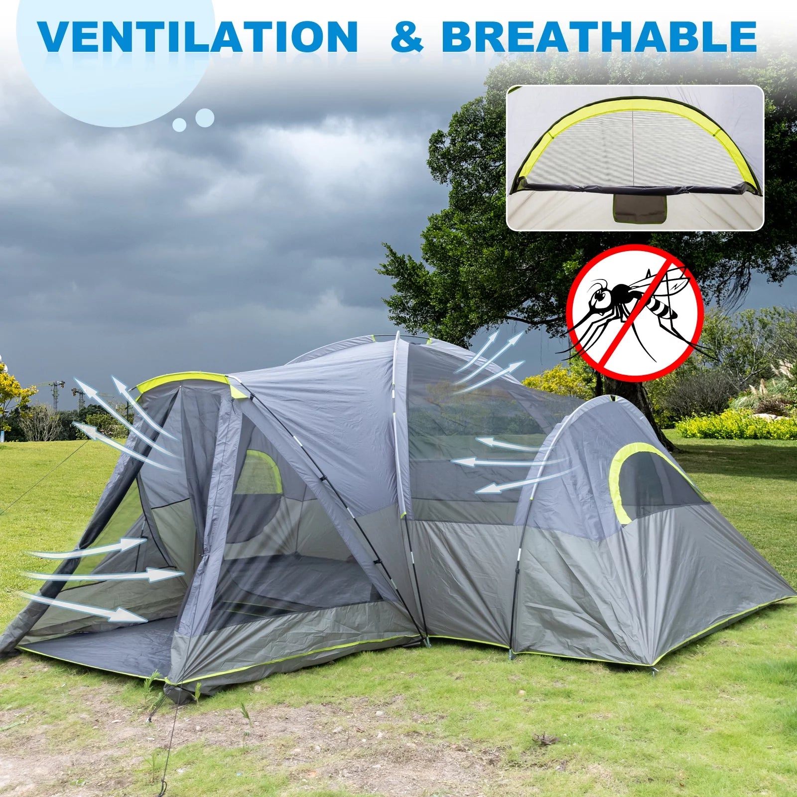 Camping Cabin Tent for 10 People Family Tents, Rainproof, and Durable Construction