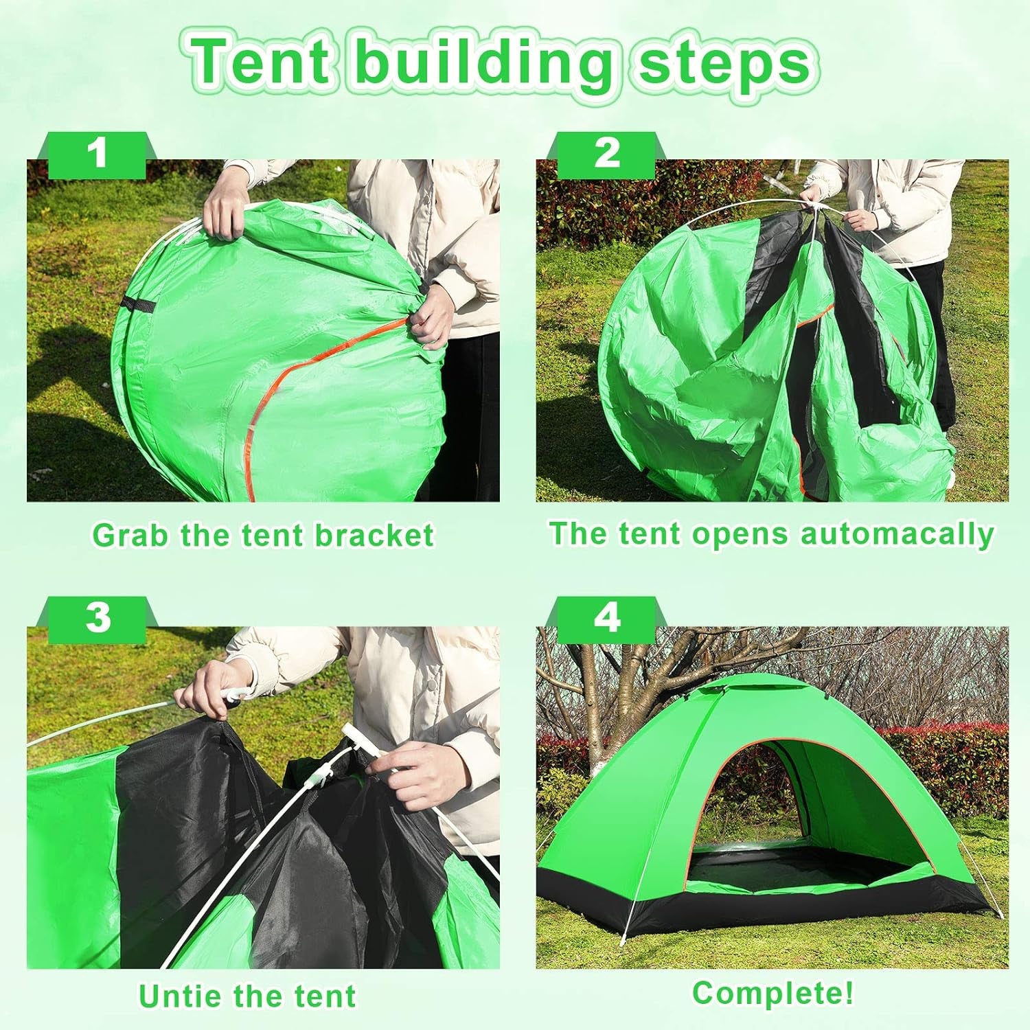 2 to 3 Persons Pop up Tent Automatic Instant Outdoor Tent Easy Setup Camping Tent Waterproof Dome Tent for Hiking Camping Backpacking Outdoor Sports (Green)