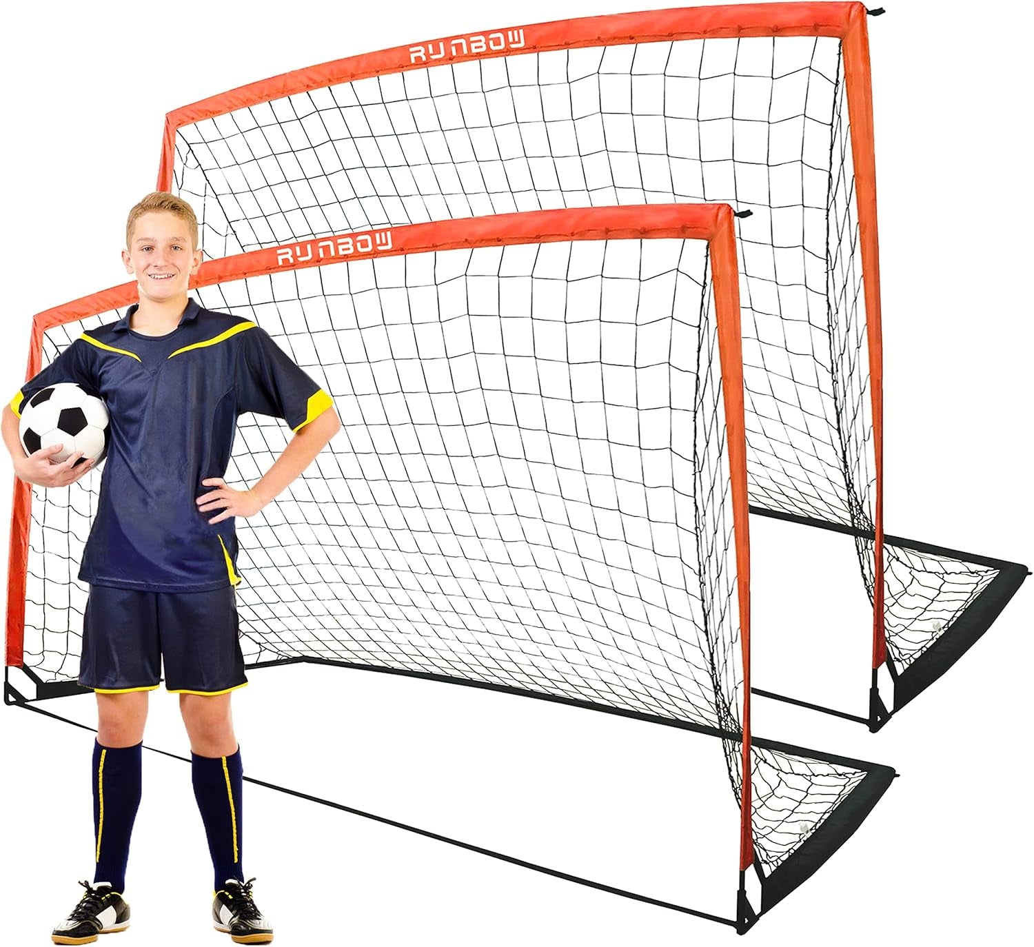 9X5 Ft Portable Kids Soccer Goal for Backyard Adult Junior Large Practice Soccer Net with Carry Bag (9X5Ft, Deep Orange, 2 Pack)…