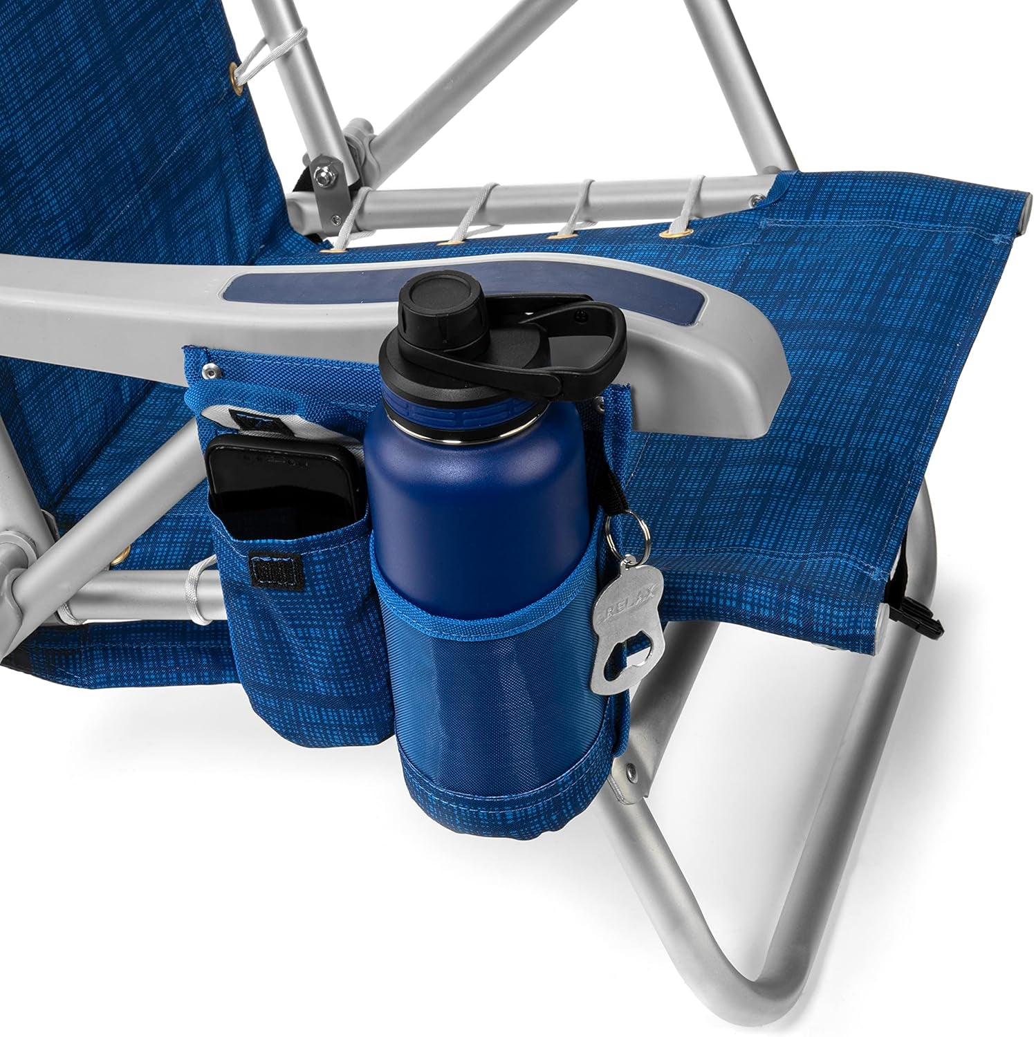 Cooler+ Folding Backpack Beach Chair with 5 Positions, Towel Bar, XL Cooler Pouch, Storage Net, Cup and Phone Holder, Deep Sea, 2 Pack