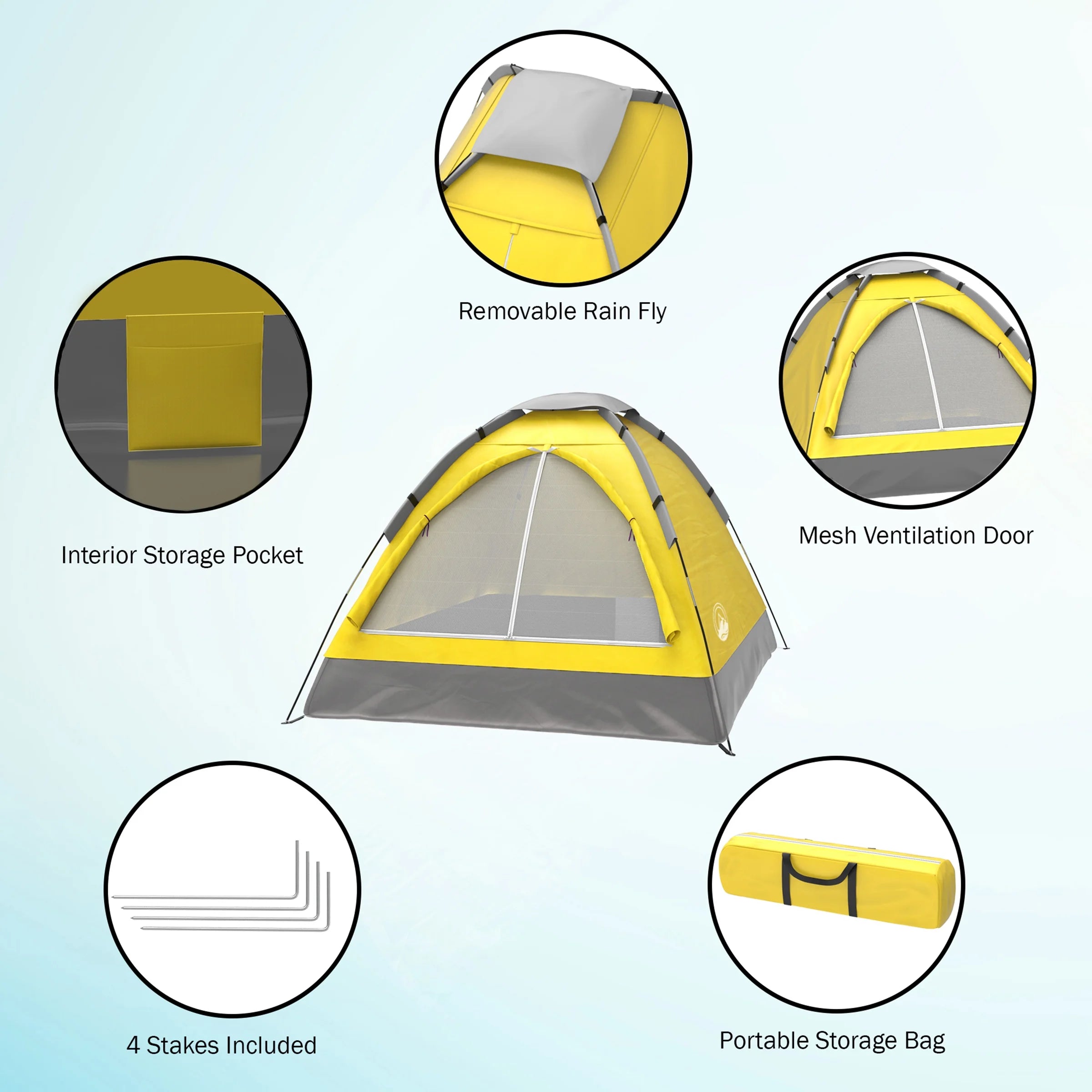 2-Person Dome Tent- Rain Fly & Carry Bag- Easy Set Up-Great for Camping Backpacking Hiking & Outdoor Music Festivals by  (Yellow)