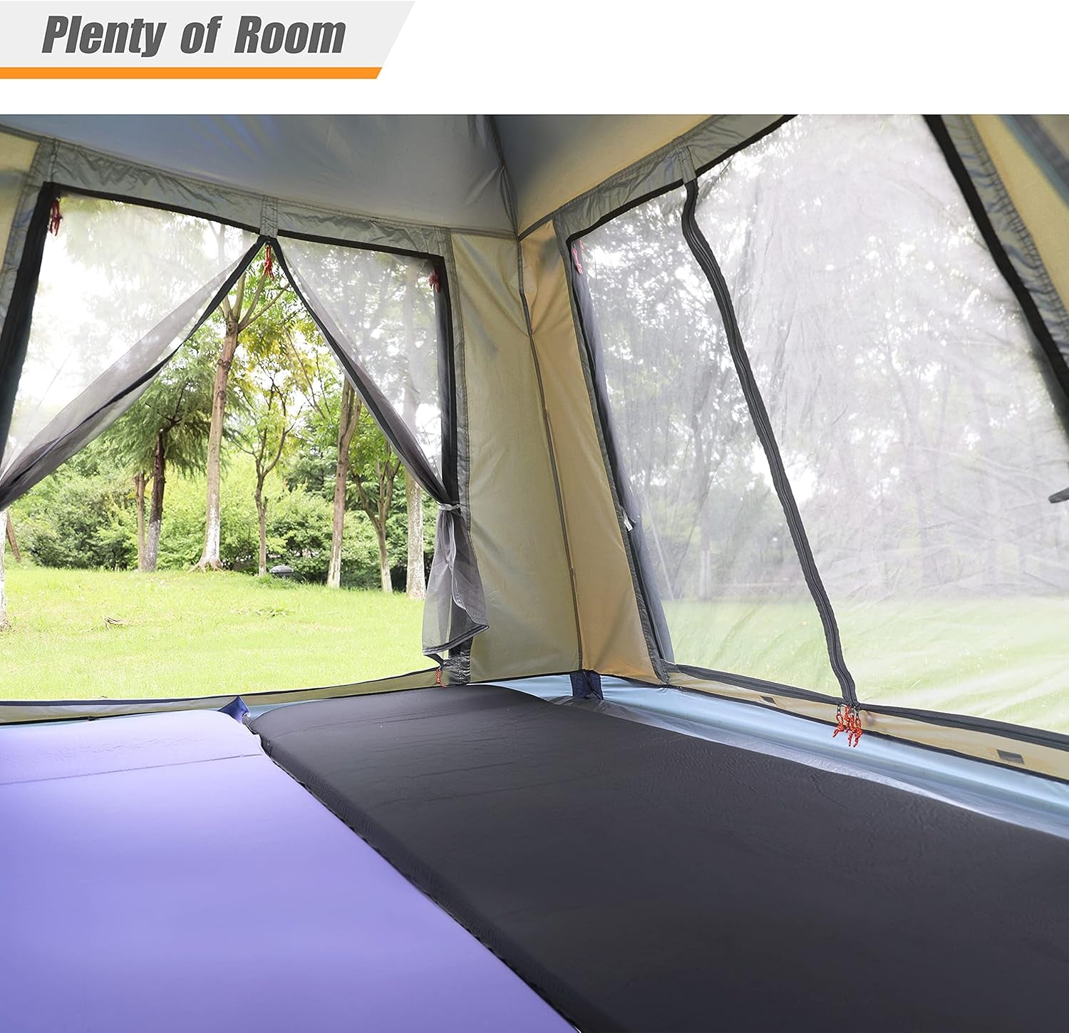 4 Person Lightweight Camping Tent Easy Setup Large Cabin Tent Waterproof and Sun Protect Instant Tent with Sun Shade for Outdoor Hiking Four Large Mesh Windows for Optimized Ventilation