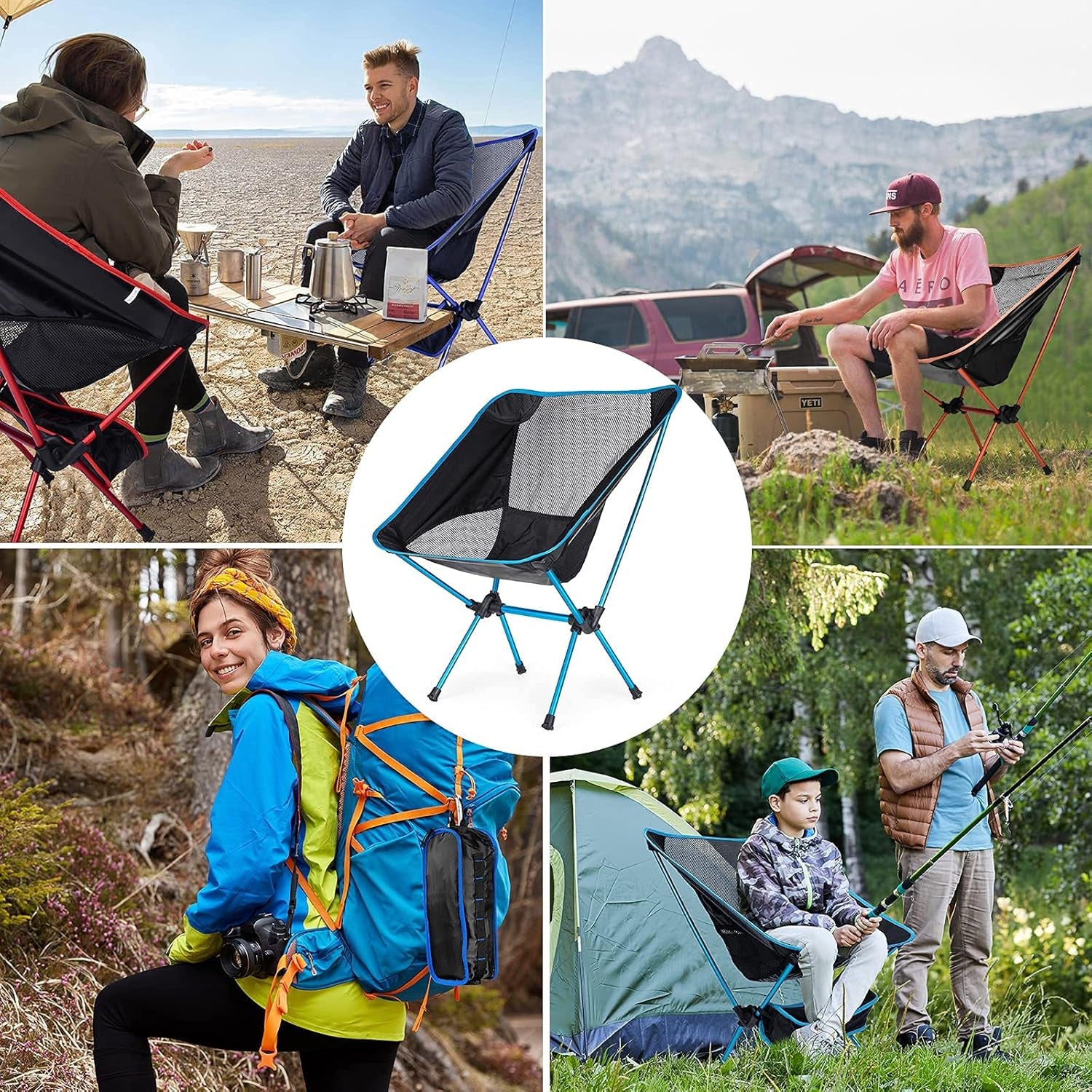 Portable Camping Folding Chairs,Ultralight Outdoor Backpacking Chairs,Compact Breathable Mesh Load Capacity 330Lb with Carry Bag for Outdoor Camp, Travel, Beach, Hiking Camping Seat