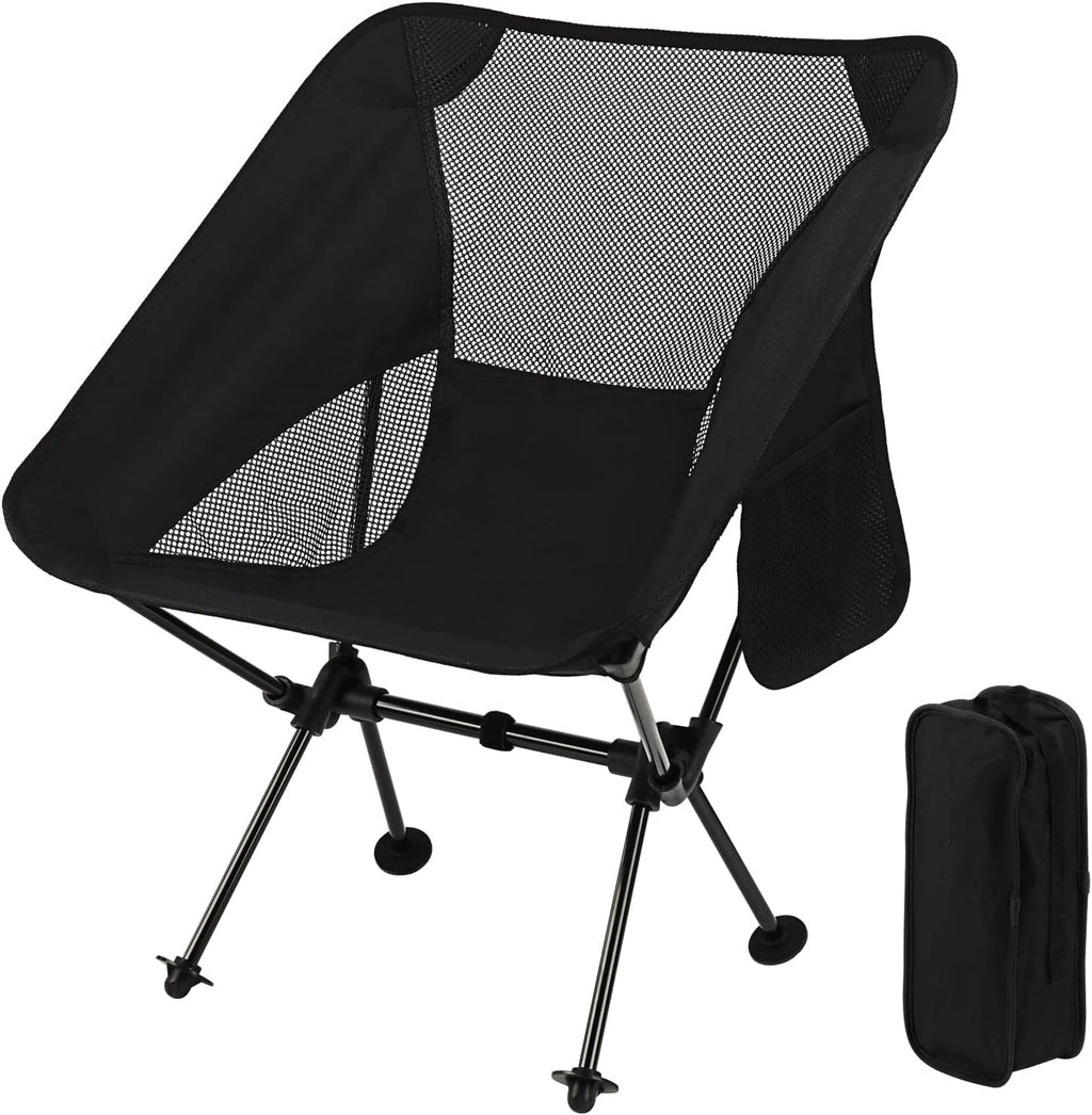 Ultralight Camping Chair, Outdoor Compact Folding Chairs, Camp Chair Supports 220 Lbs with Side Pockets, Quick Setup Backpacking Chairs for Camping, BBQ, Beach, Travel, Picnic (Black)
