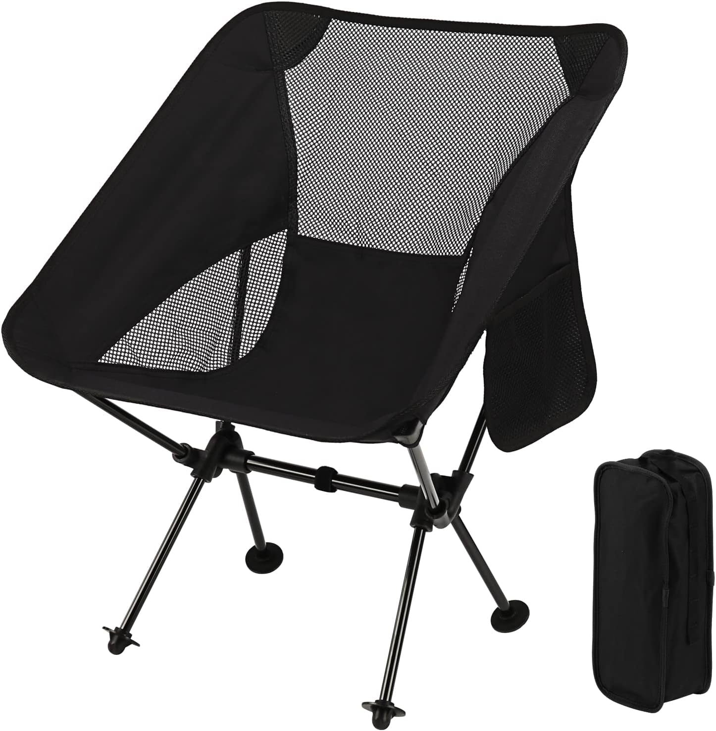Ultralight Camping Chair, Outdoor Compact Folding Chairs, Camp Chair Supports 220 Lbs with Side Pockets, Quick Setup Backpacking Chairs for Camping, BBQ, Beach, Travel, Picnic (Black)