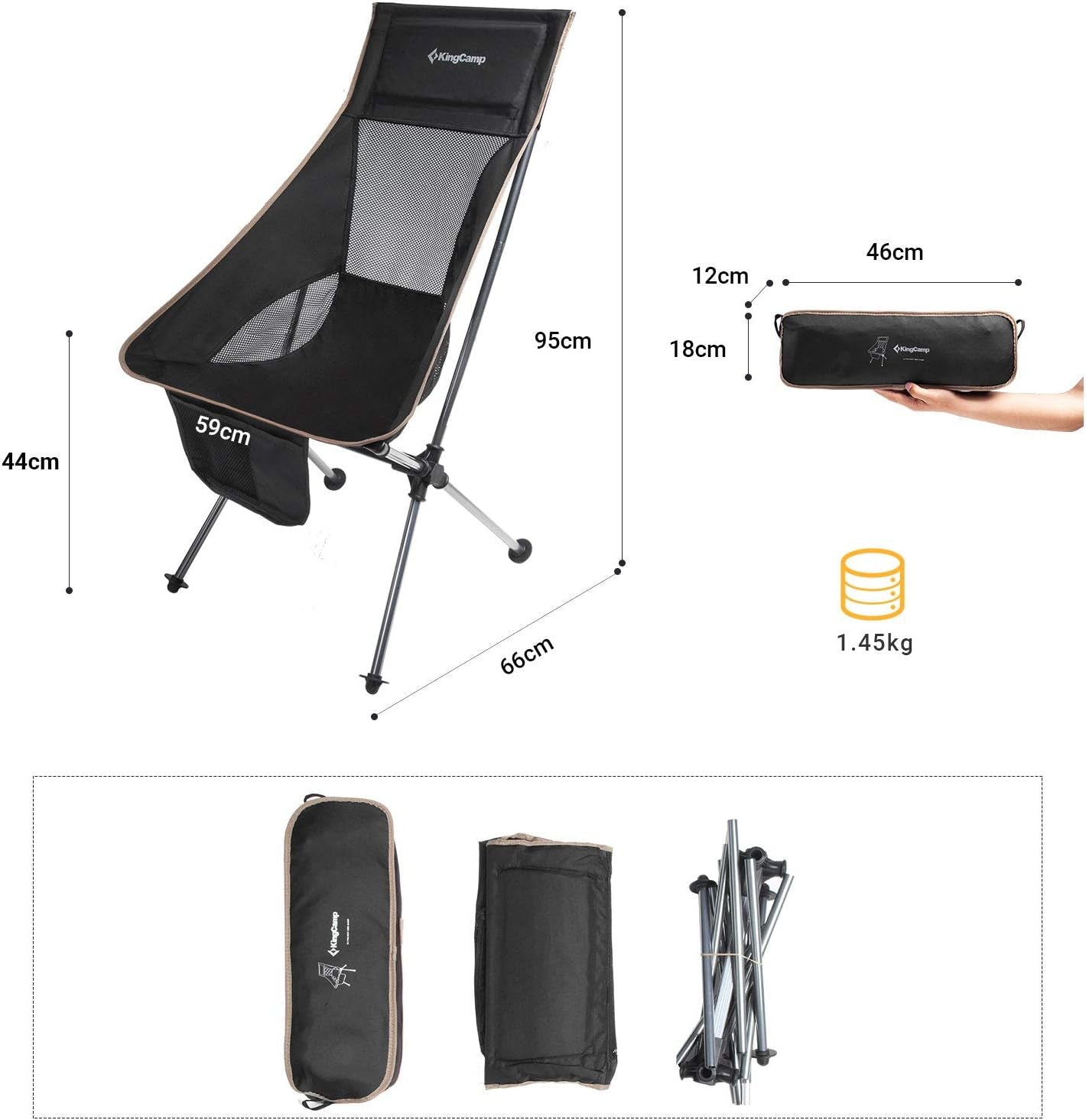 Lightweight High Back Camping Chair Compact Folding Ultralight Camping Chair for Lawn Traveling Picnic