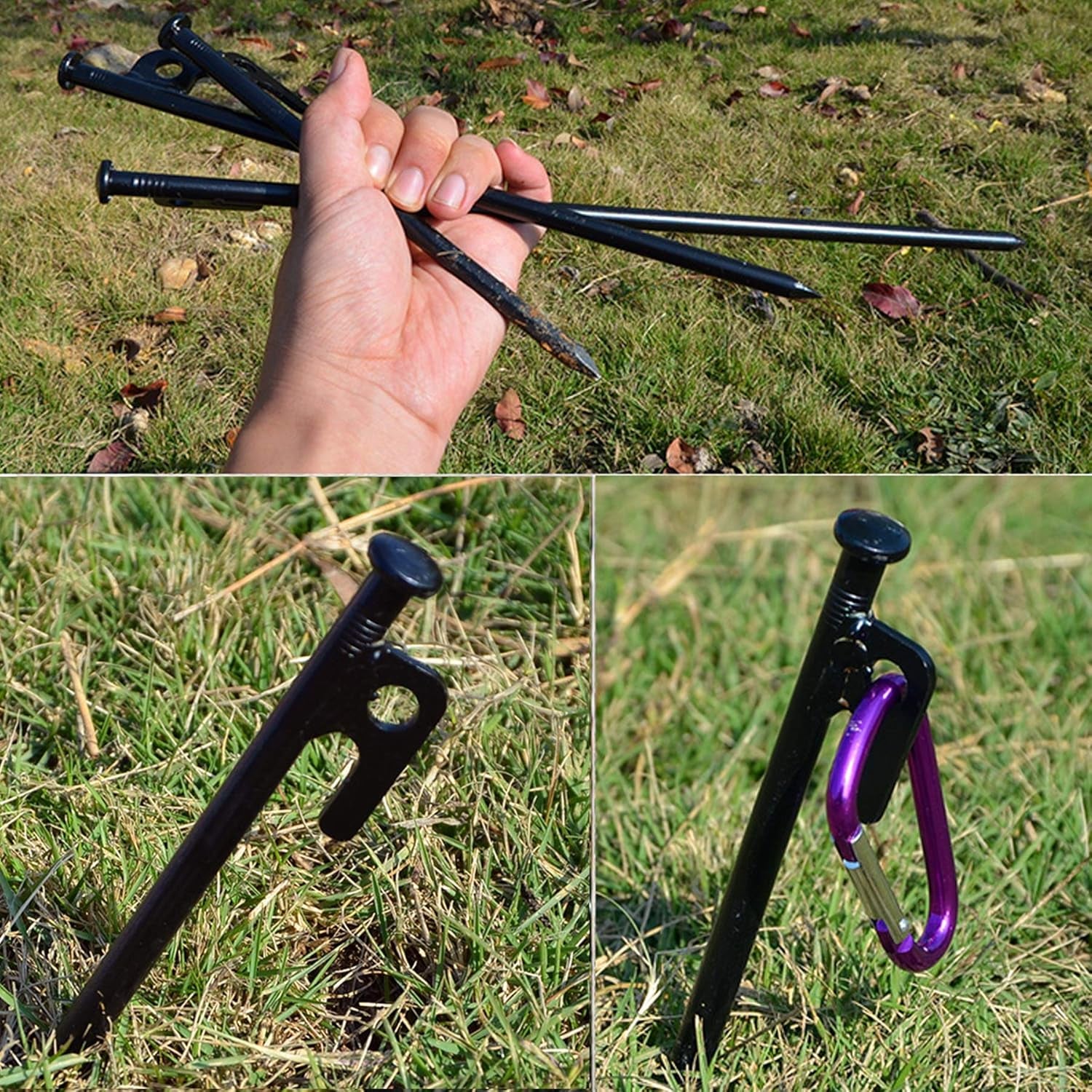 17 PCS Tent Nail Set,Outdoor Tent Stakes Kit,Tent Peg,Rope,Storage Bag,Wind Rope Buckle,Steel System,Suitable for Outdoor Tent Construction,Travel Essential Tent Accessories(20),Black