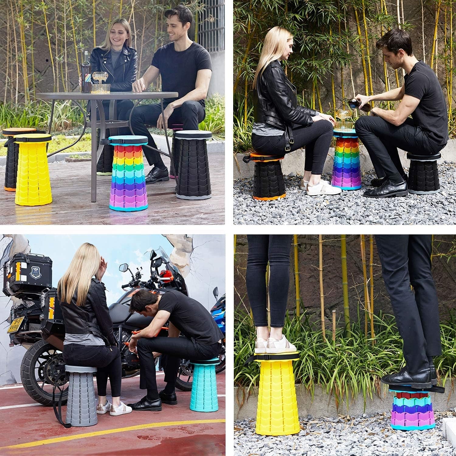 Portable Collapsible Stool Folding Retractable Stool Adjustable Telescoping Stool for Camping, Shopping, Hiking, Fishing, Picnic and More(Upgraded)