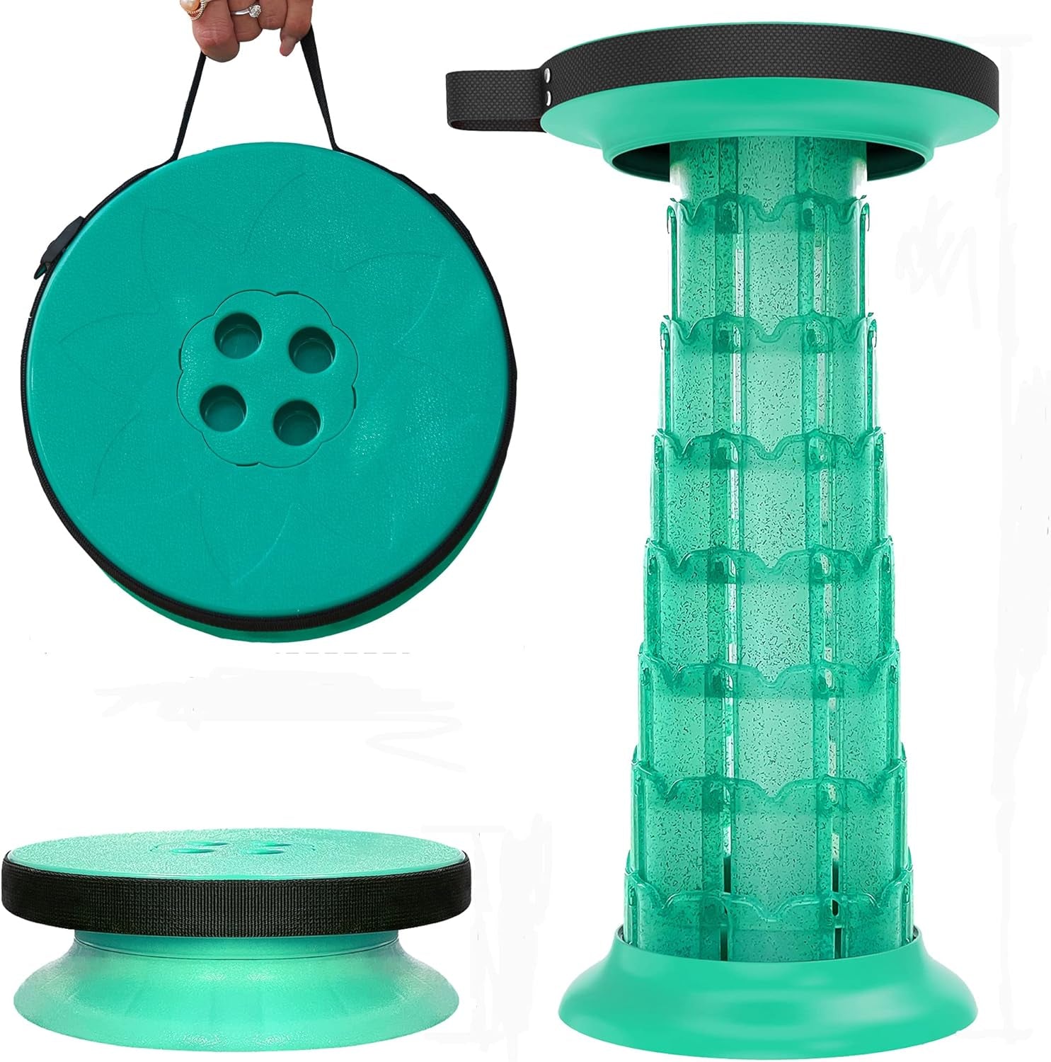 20.4" Portable Collapsible Stool - Telescopic & Retractable with Cushion, Lightweight Folding Stool - Capacity 550 Lbs - Bag Included for Outdoor, Garden, Hiking, BBQ