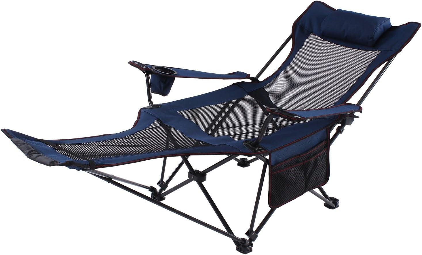Camping Recliner Camping Lounge Chair, Backpacking Folding Chair with Headrest, Footrest and Storage Bag for Outdoor Camping, BBQ, Large Weight Capacity
