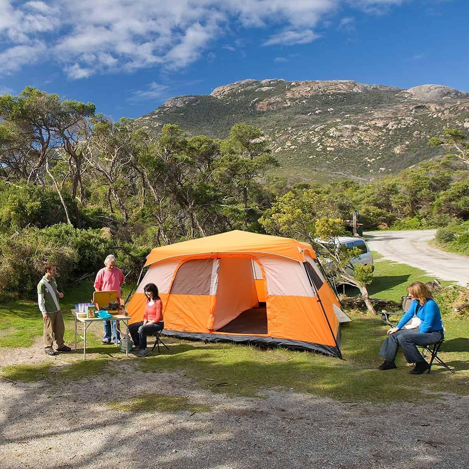 Tent, 10 Person 60 Sec Setup Family Camping Tent, Waterproof & Windproof Tent with Top Rainfly, Instant Cabin Tent, Upgraded Ventilation System (Orange)