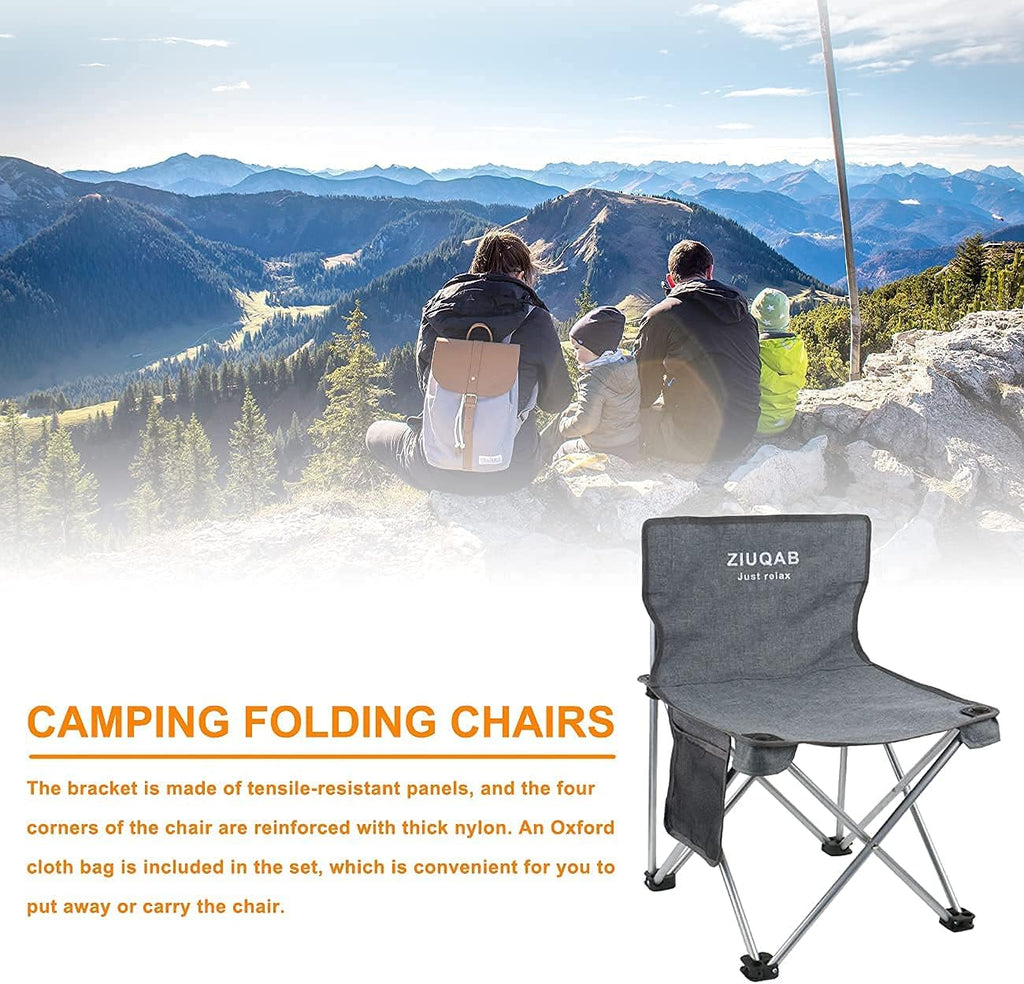 13" Folding Portable Chairs for Camping, Small Ultralight Stool with Organizer Bag, outside Grey Seat Kit for Fishing, Family, Picnic, Beach, Patio, Ice Fishing