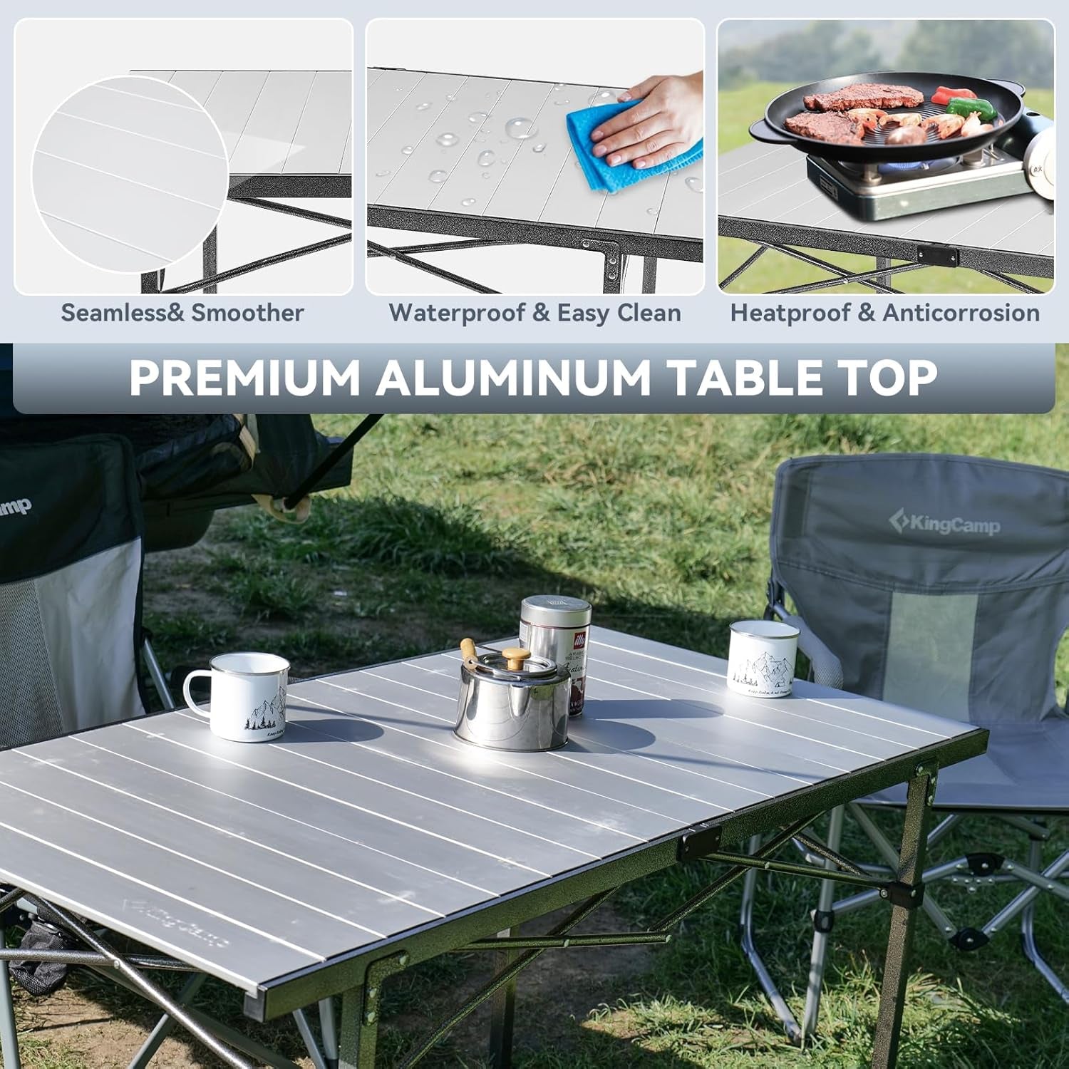 Camping Table Folding Portable Table Aluminum Roll up Lightweight Foldable Large Camp Table for Indoor Outdoor Picnic Backyard, 53.5"X27.5"